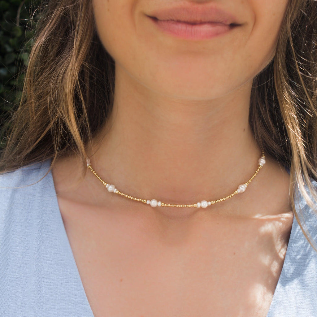 Freshwater Pearl Ancient Tides Choker Necklace - Freshwater Pearl Ancient Tides Choker Necklace - 14k Gold Fill - Luna Tide Handmade Crystal Jewellery