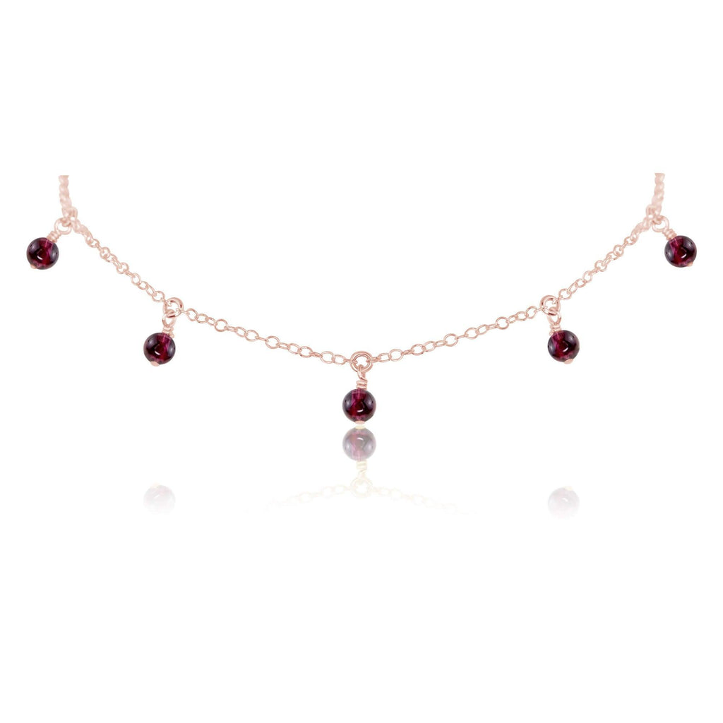 Garnet Bead Drop Choker - Garnet Bead Drop Choker - 14k Rose Gold Fill - Luna Tide Handmade Crystal Jewellery