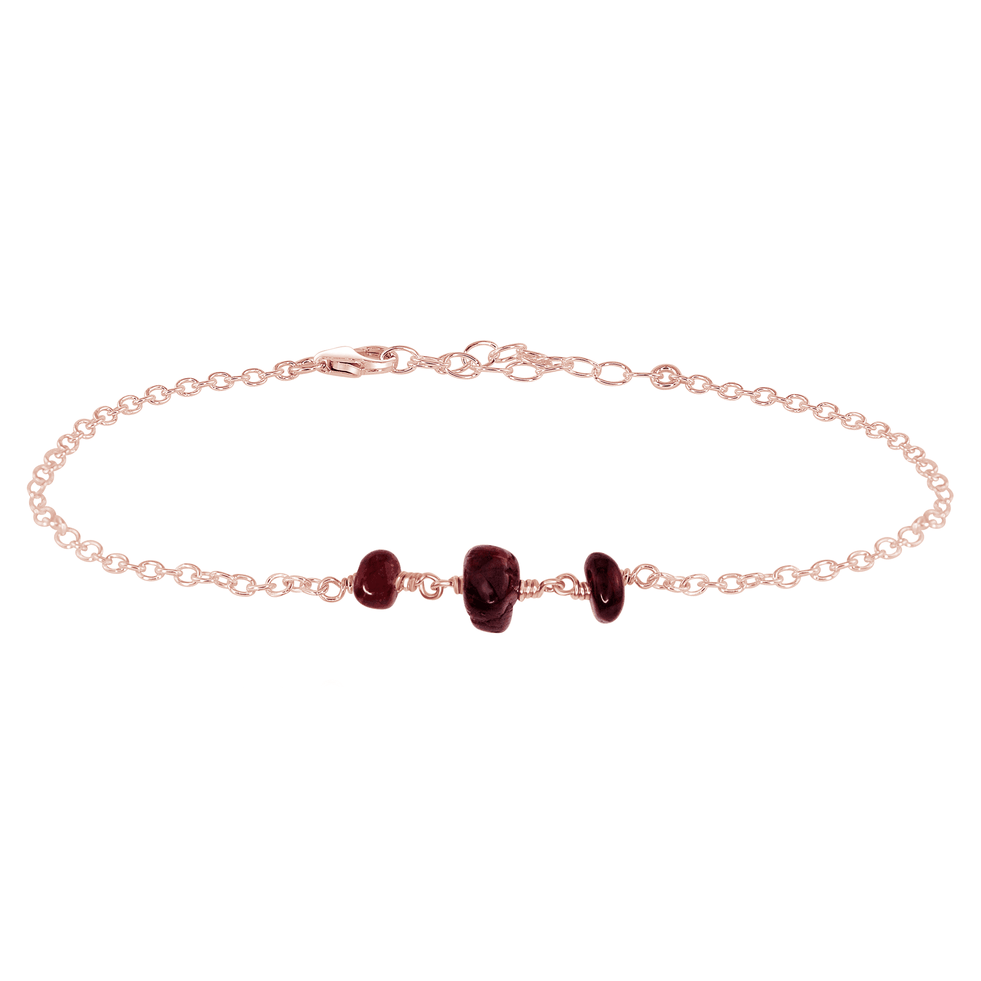 Garnet Beaded Chain Anklet - Garnet Beaded Chain Anklet - 14k Rose Gold Fill - Luna Tide Handmade Crystal Jewellery