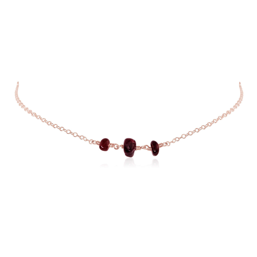 Garnet Beaded Chain Choker Necklace - Garnet Beaded Chain Choker Necklace - 14k Rose Gold Fill - Luna Tide Handmade Crystal Jewellery