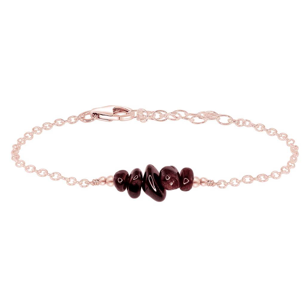 Garnet Chip Bead Bar Bracelet - Garnet Chip Bead Bar Bracelet - 14k Rose Gold Fill - Luna Tide Handmade Crystal Jewellery