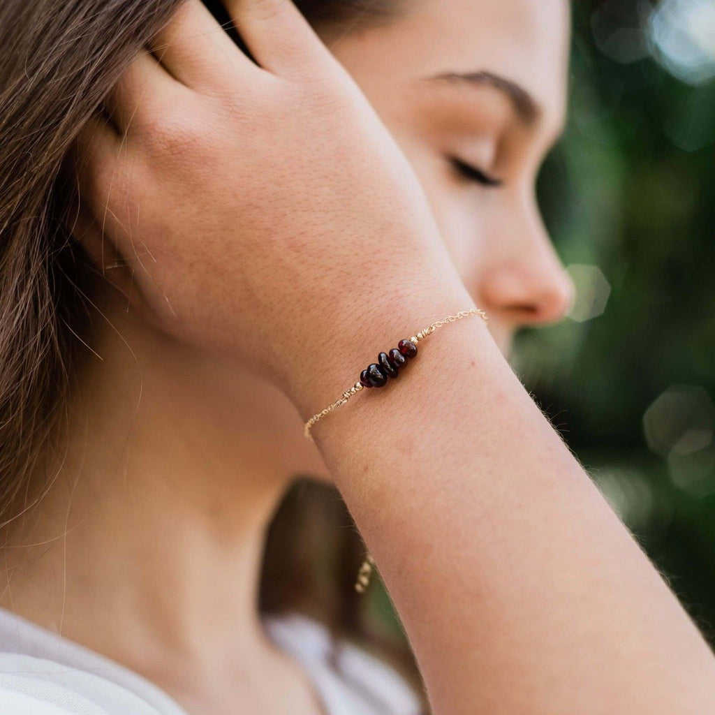 Garnet Chip Bead Bar Bracelet - Garnet Chip Bead Bar Bracelet - Sterling Silver - Luna Tide Handmade Crystal Jewellery