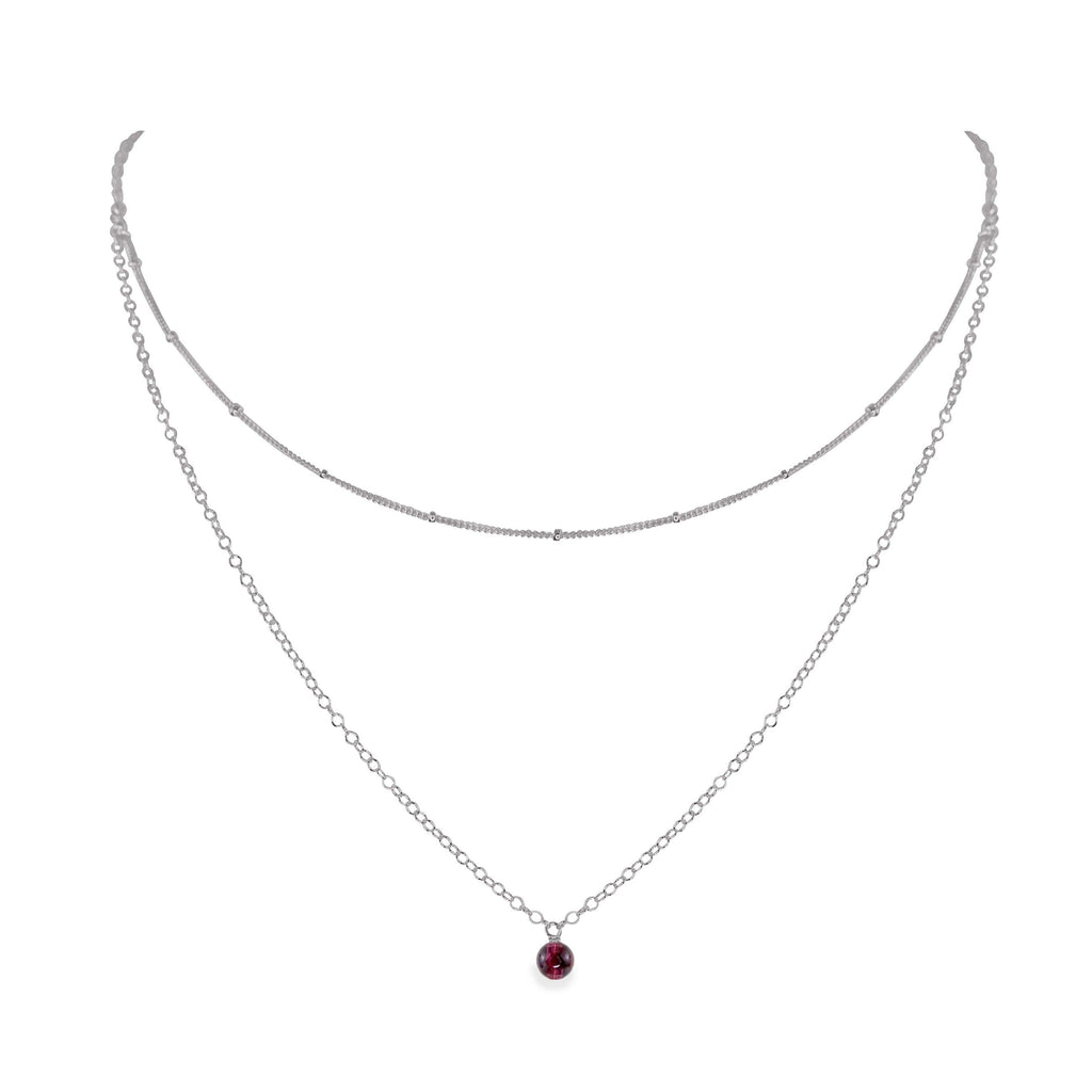 Garnet Gemstone Chain Layered Choker Necklace - Garnet Gemstone Chain Layered Choker Necklace - Stainless Steel - Luna Tide Handmade Crystal Jewellery