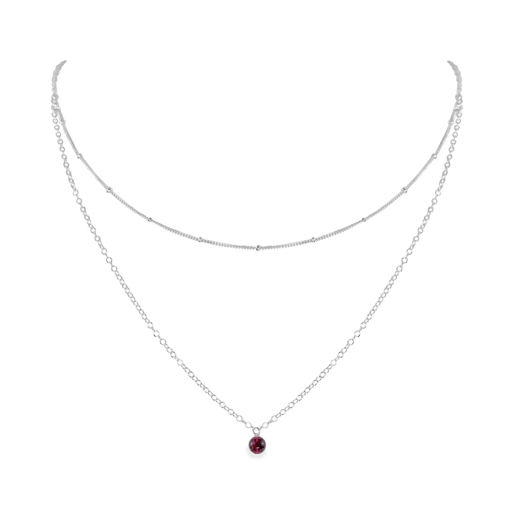 Garnet Gemstone Chain Layered Choker Necklace - Garnet Gemstone Chain Layered Choker Necklace - Sterling Silver - Luna Tide Handmade Crystal Jewellery
