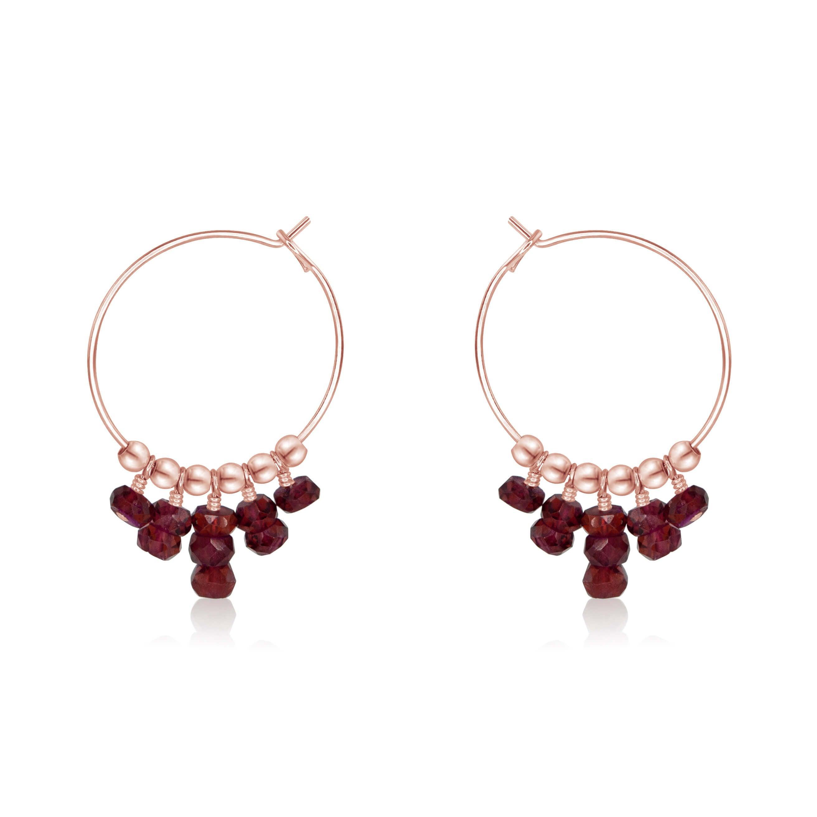 Garnet Statement Hoop Earrings - Garnet Statement Hoop Earrings - 14k Rose Gold Fill - Luna Tide Handmade Crystal Jewellery