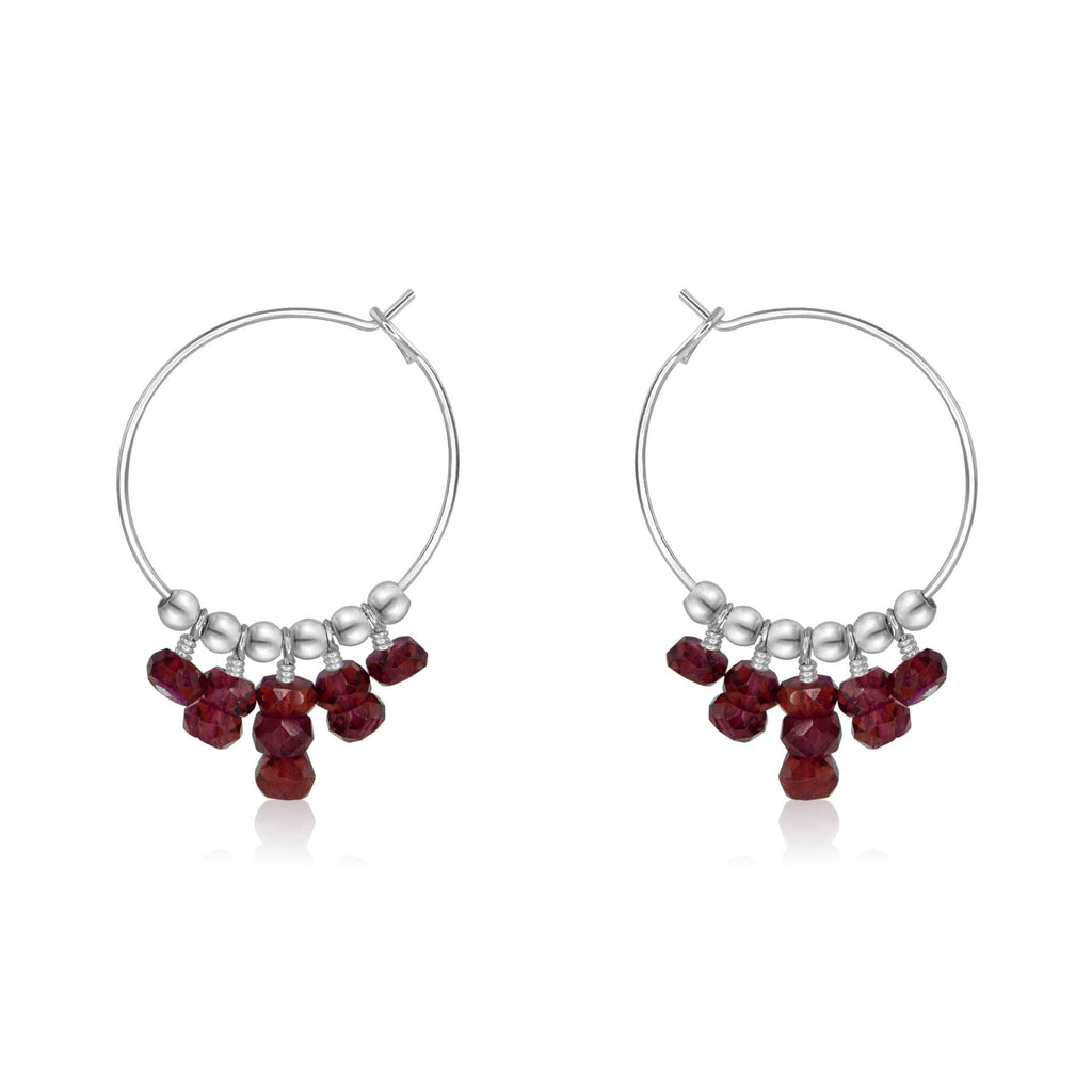 Garnet Statement Hoop Earrings - Garnet Statement Hoop Earrings - Sterling Silver - Luna Tide Handmade Crystal Jewellery