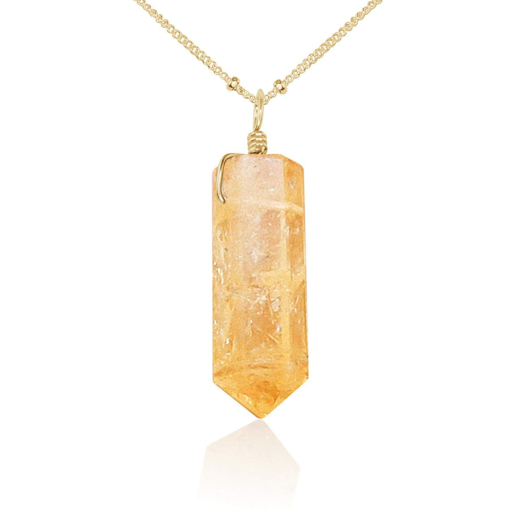 Golden Citrine Crystal Generator Point Pendant Necklace - Golden Citrine Crystal Generator Point Pendant Necklace - 14k Gold Fill / Satellite - Luna Tide Handmade Crystal Jewellery