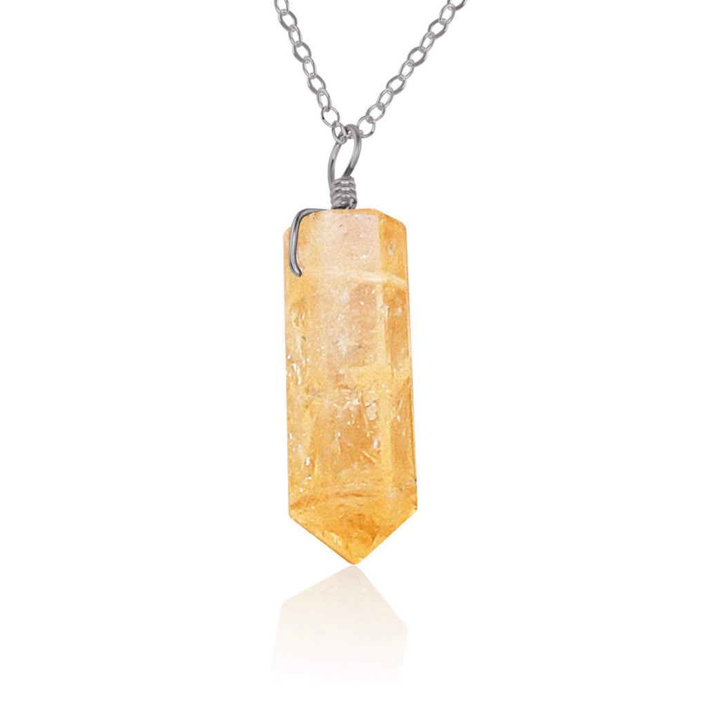 Golden Citrine Crystal Generator Point Pendant Necklace - Golden Citrine Crystal Generator Point Pendant Necklace - Stainless Steel / Cable - Luna Tide Handmade Crystal Jewellery