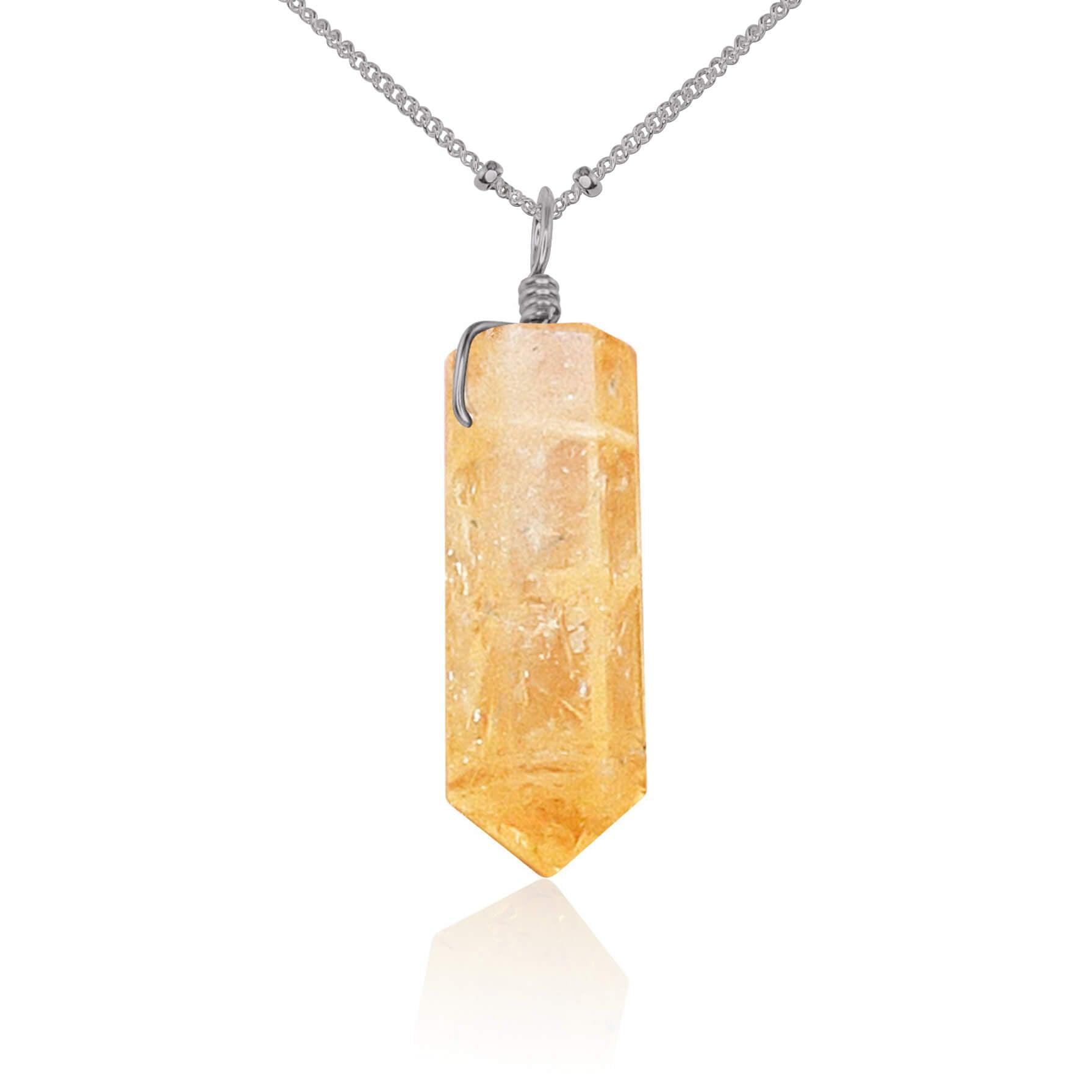 Golden Citrine Crystal Generator Point Pendant Necklace - Golden Citrine Crystal Generator Point Pendant Necklace - Stainless Steel / Satellite - Luna Tide Handmade Crystal Jewellery
