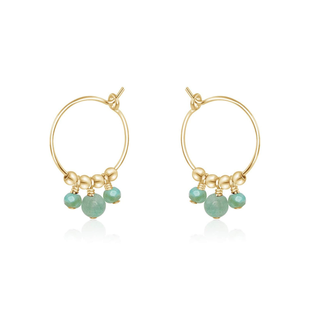 Green Amazonite Gemstone Bead Drop Hoop Earrings - Green Amazonite Gemstone Bead Drop Hoop Earrings - 14k Gold Fill - Luna Tide Handmade Crystal Jewellery
