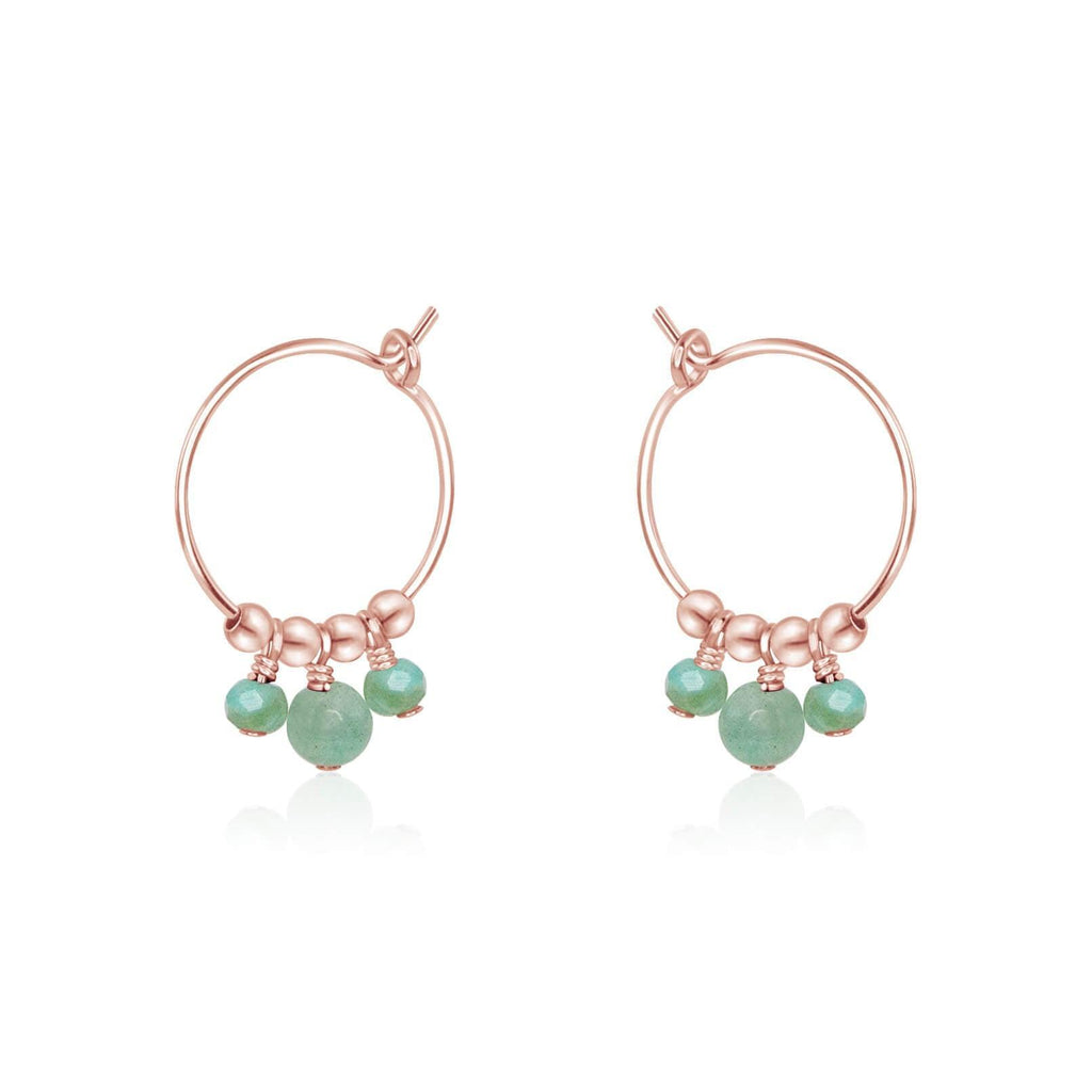 Green Amazonite Gemstone Bead Drop Hoop Earrings - Green Amazonite Gemstone Bead Drop Hoop Earrings - 14k Rose Gold Fill - Luna Tide Handmade Crystal Jewellery