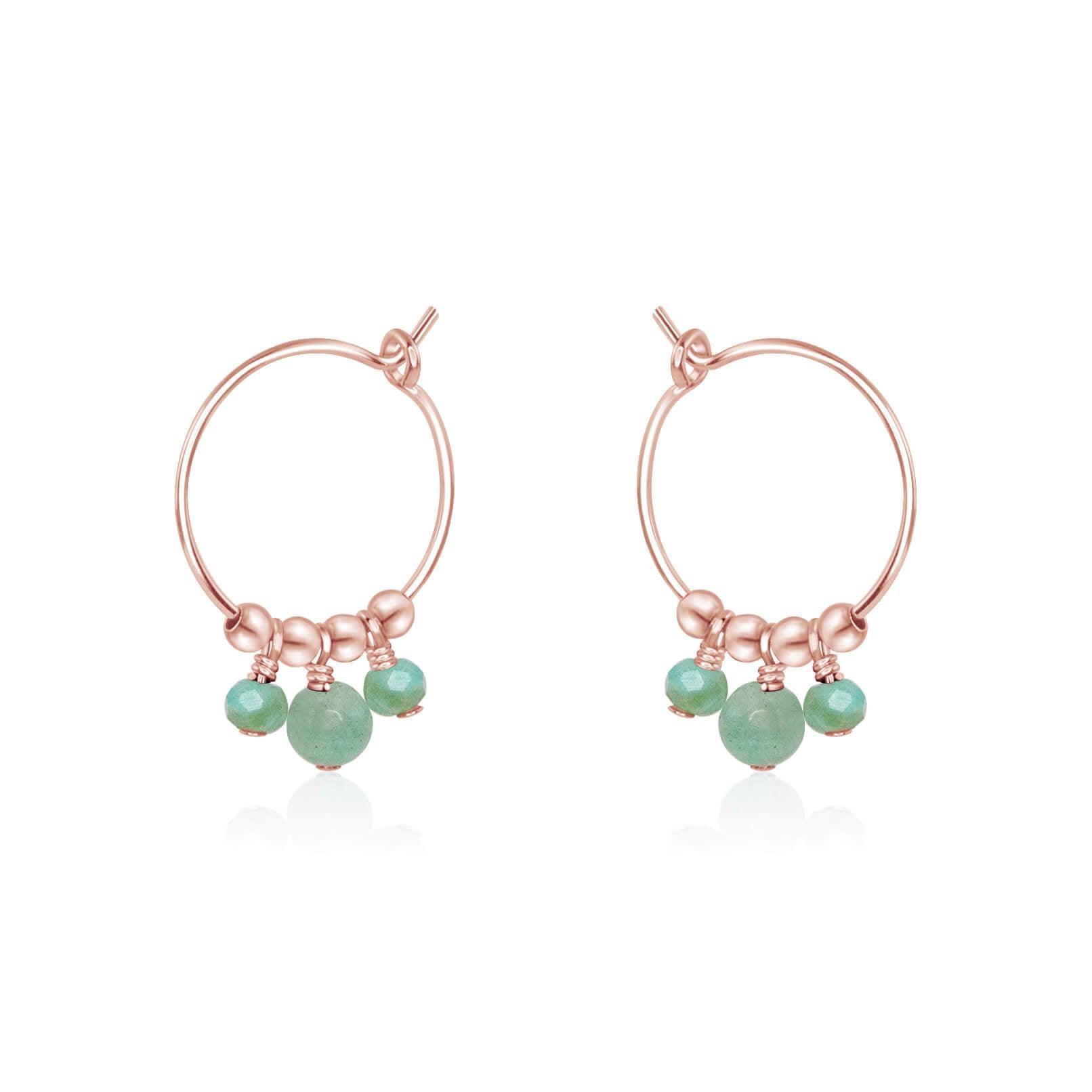 Green Amazonite Gemstone Bead Drop Hoop Earrings - Green Amazonite Gemstone Bead Drop Hoop Earrings - 14k Rose Gold Fill - Luna Tide Handmade Crystal Jewellery