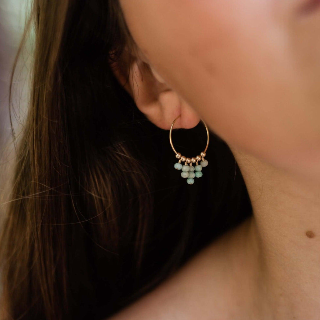 Green Amazonite Gemstone Statement Hoop Earrings - Green Amazonite Gemstone Statement Hoop Earrings - 14k Gold Fill - Luna Tide Handmade Crystal Jewellery