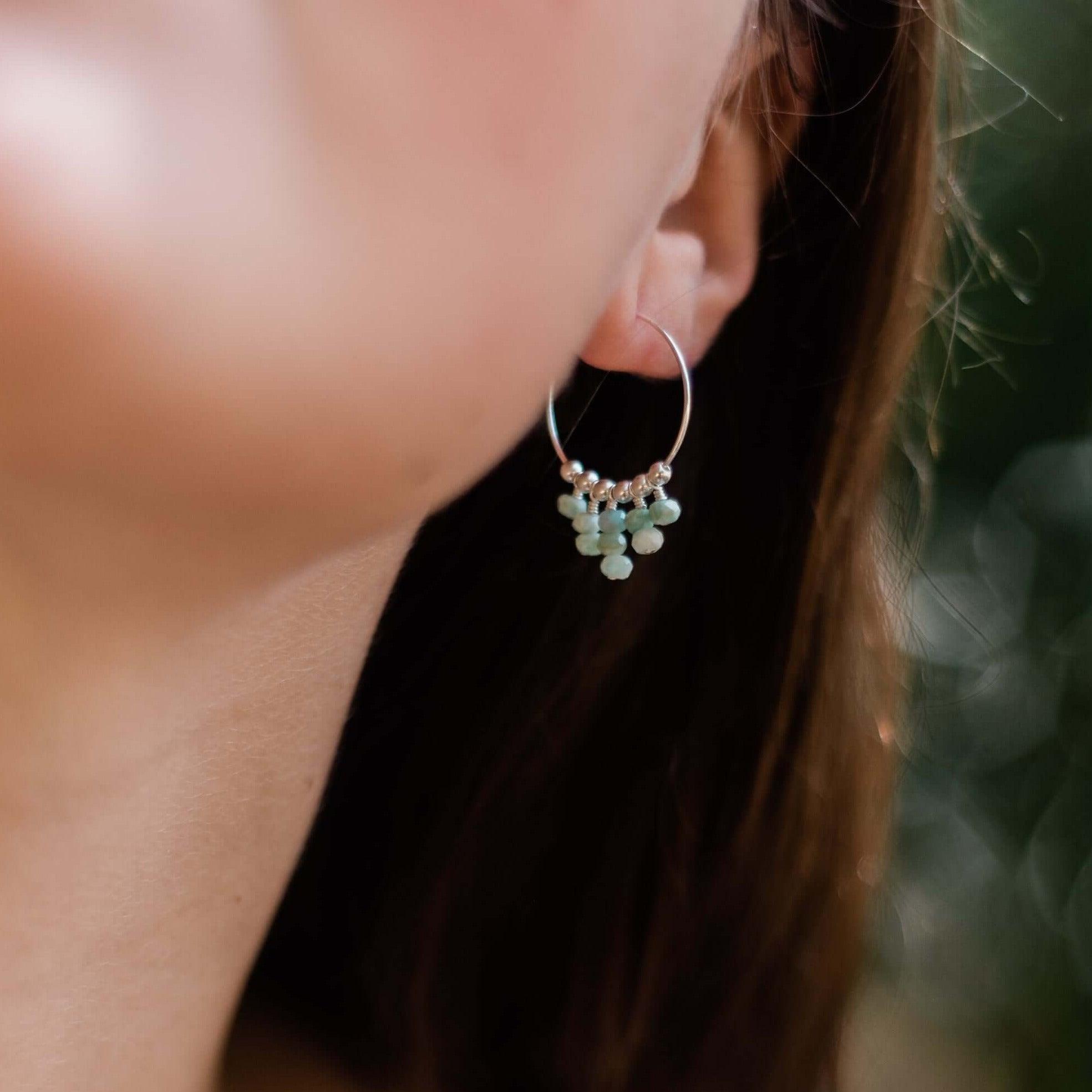 Green Amazonite Gemstone Statement Hoop Earrings - Green Amazonite Gemstone Statement Hoop Earrings - 14k Gold Fill - Luna Tide Handmade Crystal Jewellery