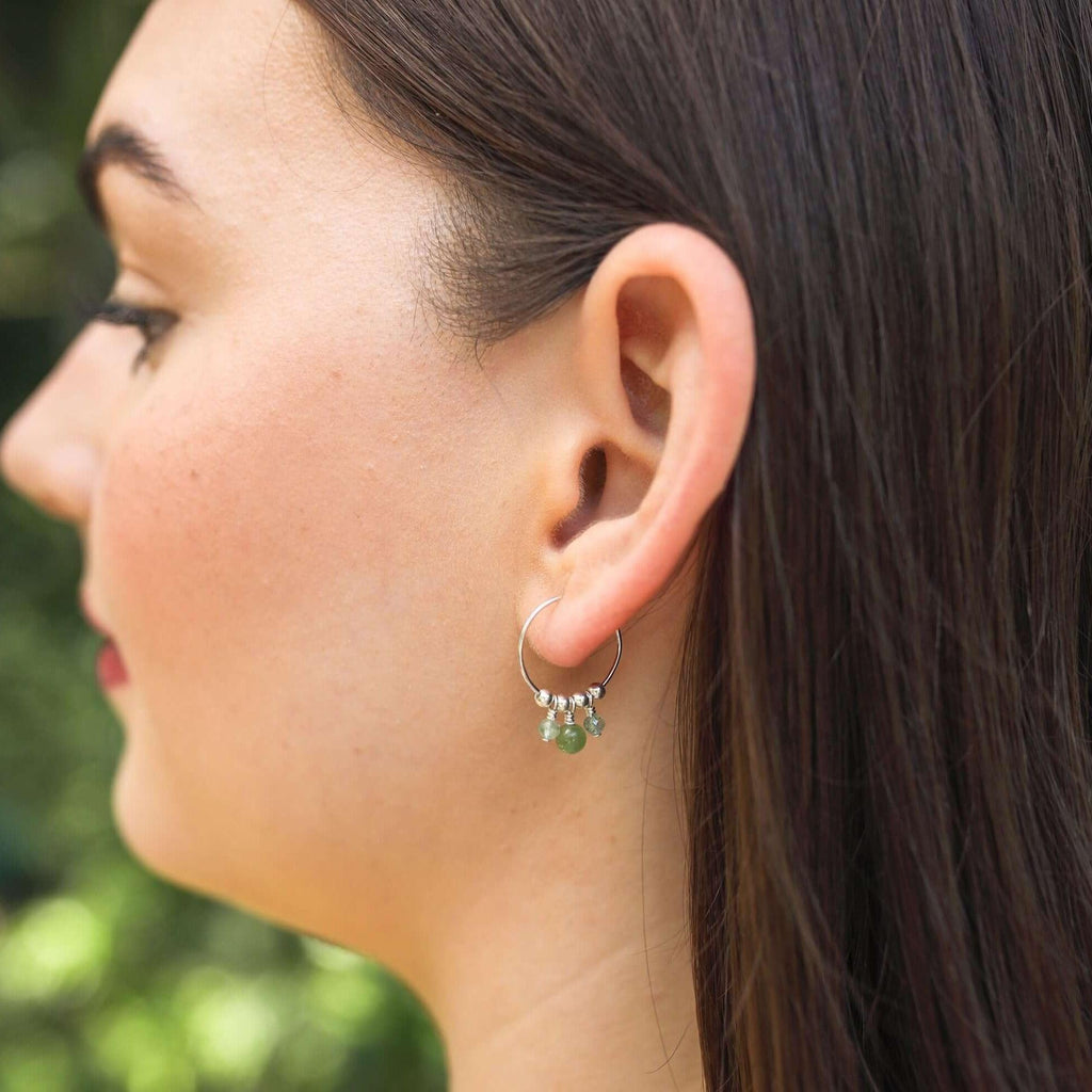 Green Aventurine Gemstone Bead Drop Hoop Earrings - Green Aventurine Gemstone Bead Drop Hoop Earrings - 14k Gold Fill - Luna Tide Handmade Crystal Jewellery
