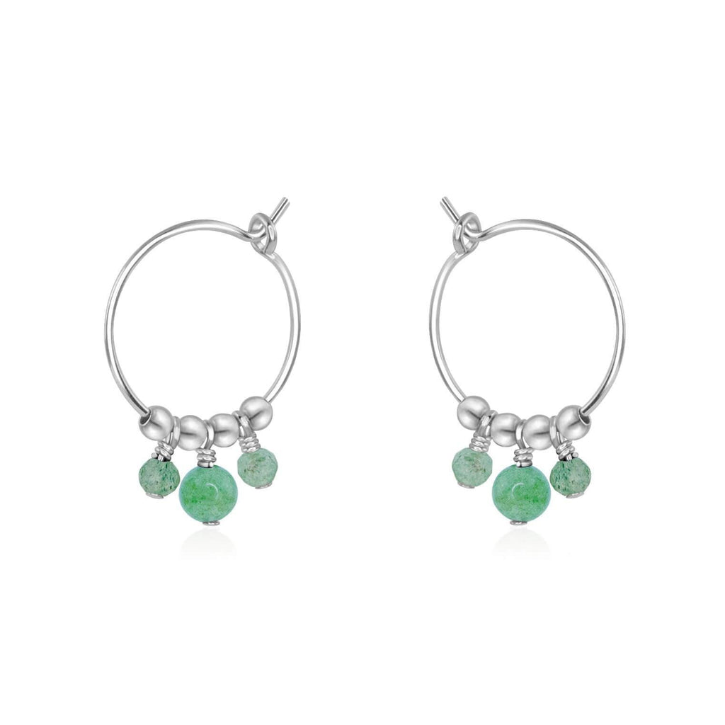 Green Aventurine Gemstone Bead Drop Hoop Earrings - Green Aventurine Gemstone Bead Drop Hoop Earrings - Sterling Silver - Luna Tide Handmade Crystal Jewellery