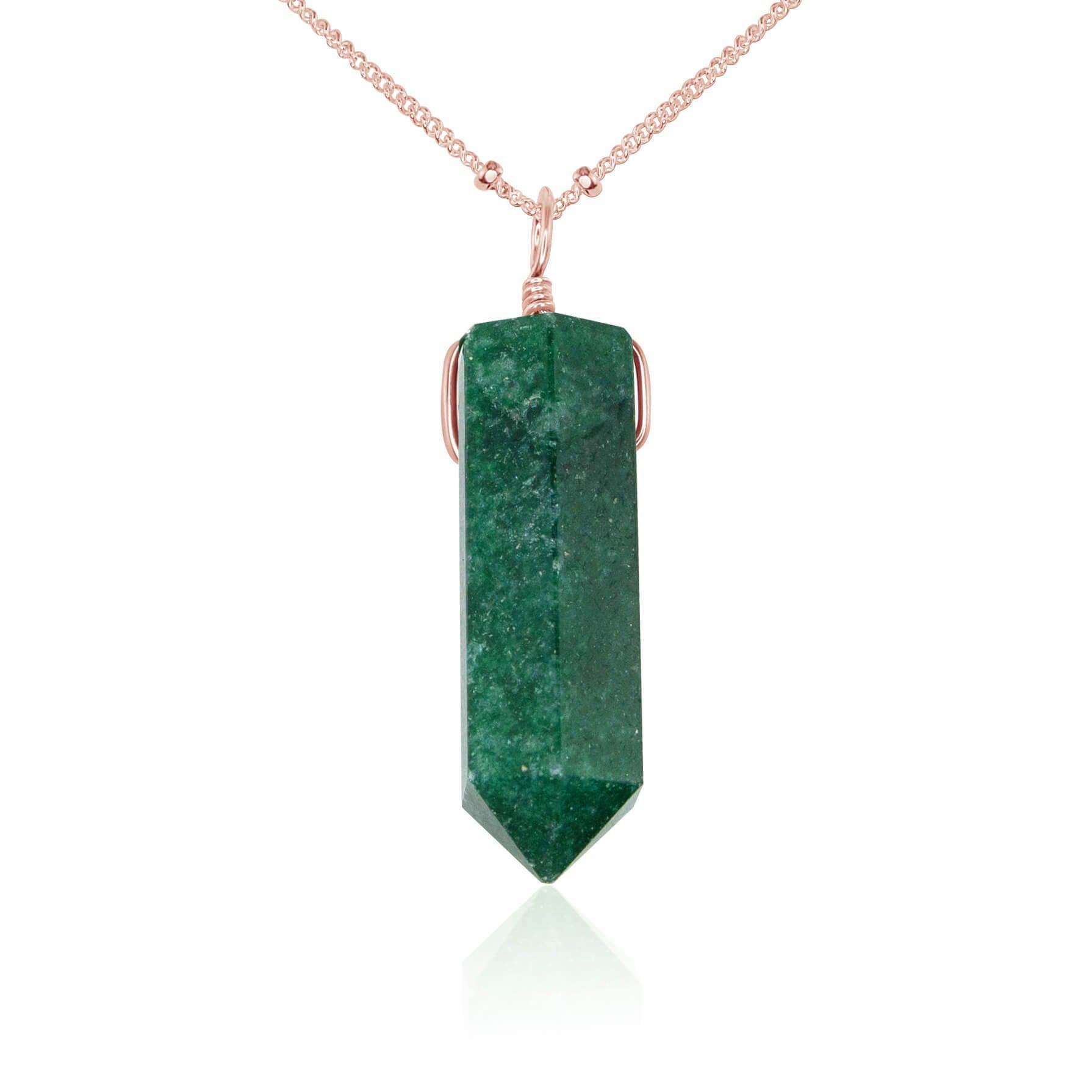 Green Aventurine Gemstone Generator Tower Point Pendant Necklace - Green Aventurine Gemstone Generator Tower Point Pendant Necklace - 14k Rose Gold Fill / Satellite - Luna Tide Handmade Crystal Jewellery
