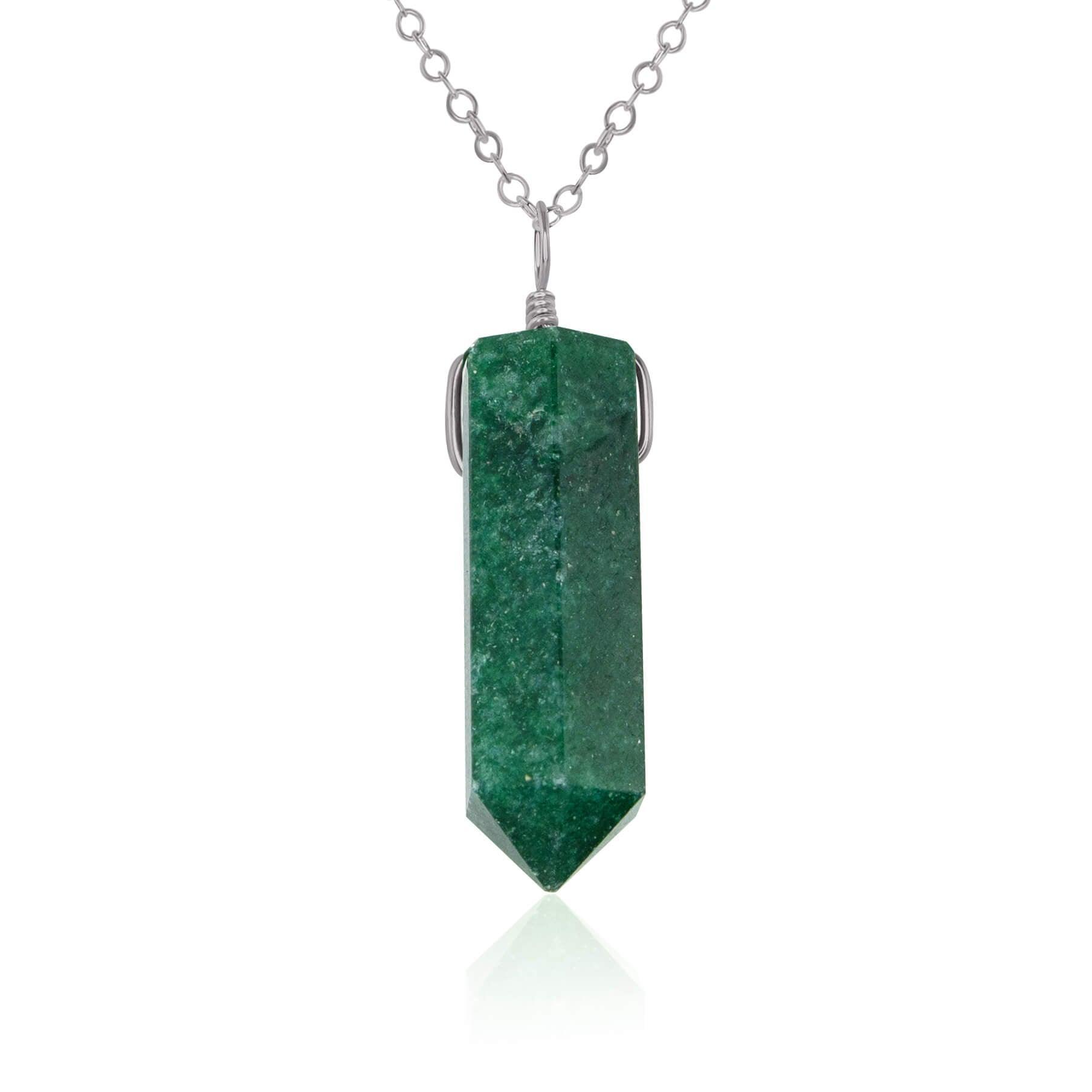 Green Aventurine Gemstone Generator Tower Point Pendant Necklace - Green Aventurine Gemstone Generator Tower Point Pendant Necklace - Stainless Steel / Cable - Luna Tide Handmade Crystal Jewellery
