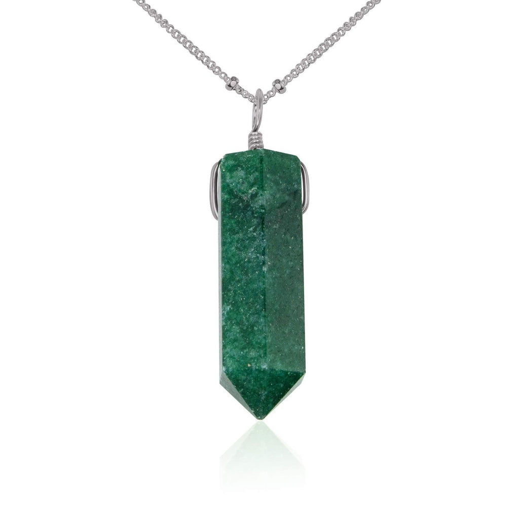 Green Aventurine Gemstone Generator Tower Point Pendant Necklace - Green Aventurine Gemstone Generator Tower Point Pendant Necklace - Stainless Steel / Satellite - Luna Tide Handmade Crystal Jewellery