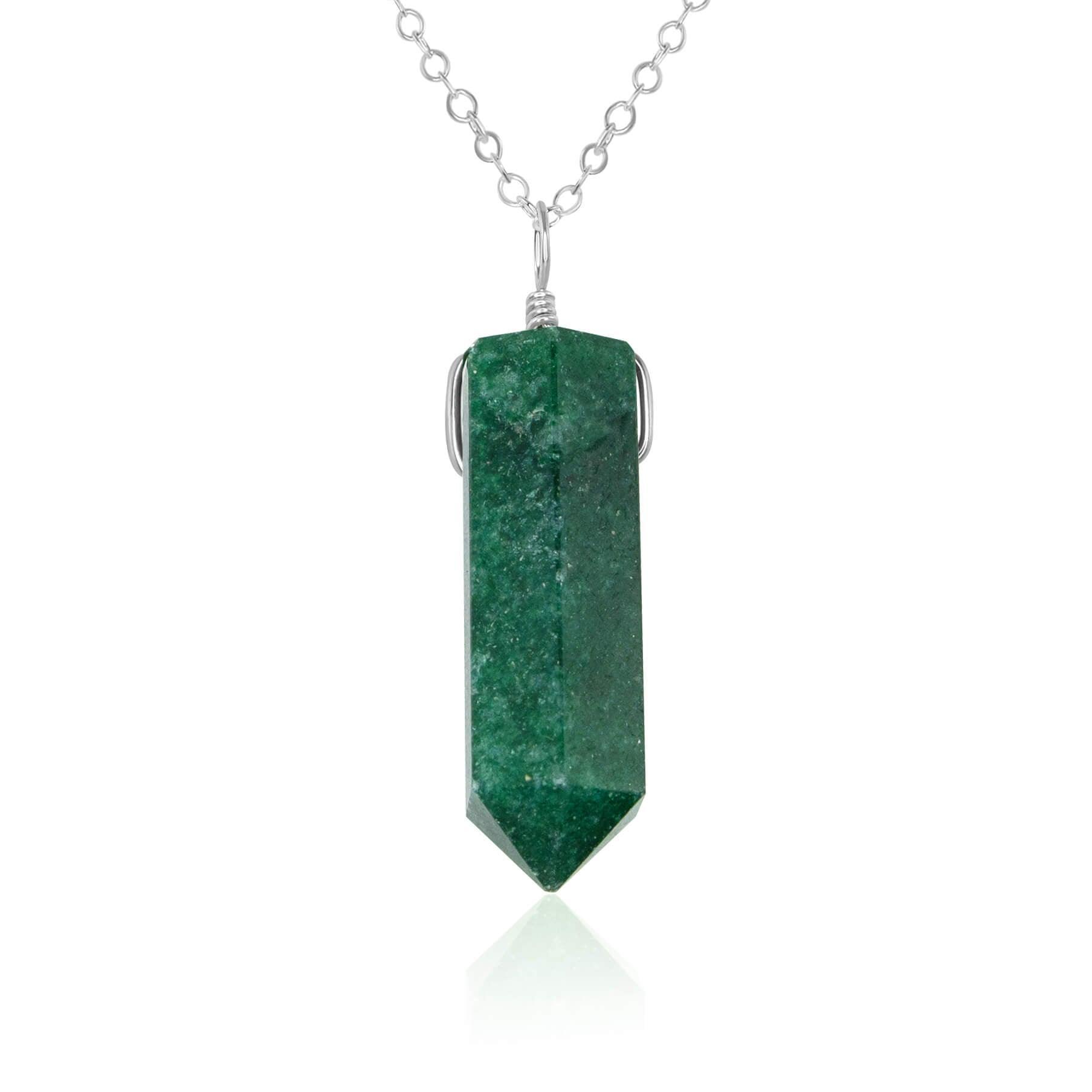 Green Aventurine Gemstone Generator Tower Point Pendant Necklace - Green Aventurine Gemstone Generator Tower Point Pendant Necklace - Sterling Silver / Cable - Luna Tide Handmade Crystal Jewellery