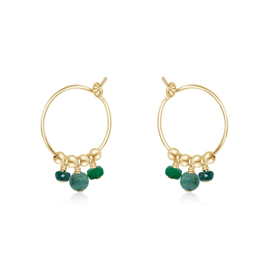 Green Emerald Gemstone Bead Drop Hoop Earrings - Green Emerald Gemstone Bead Drop Hoop Earrings - 14k Gold Fill - Luna Tide Handmade Crystal Jewellery