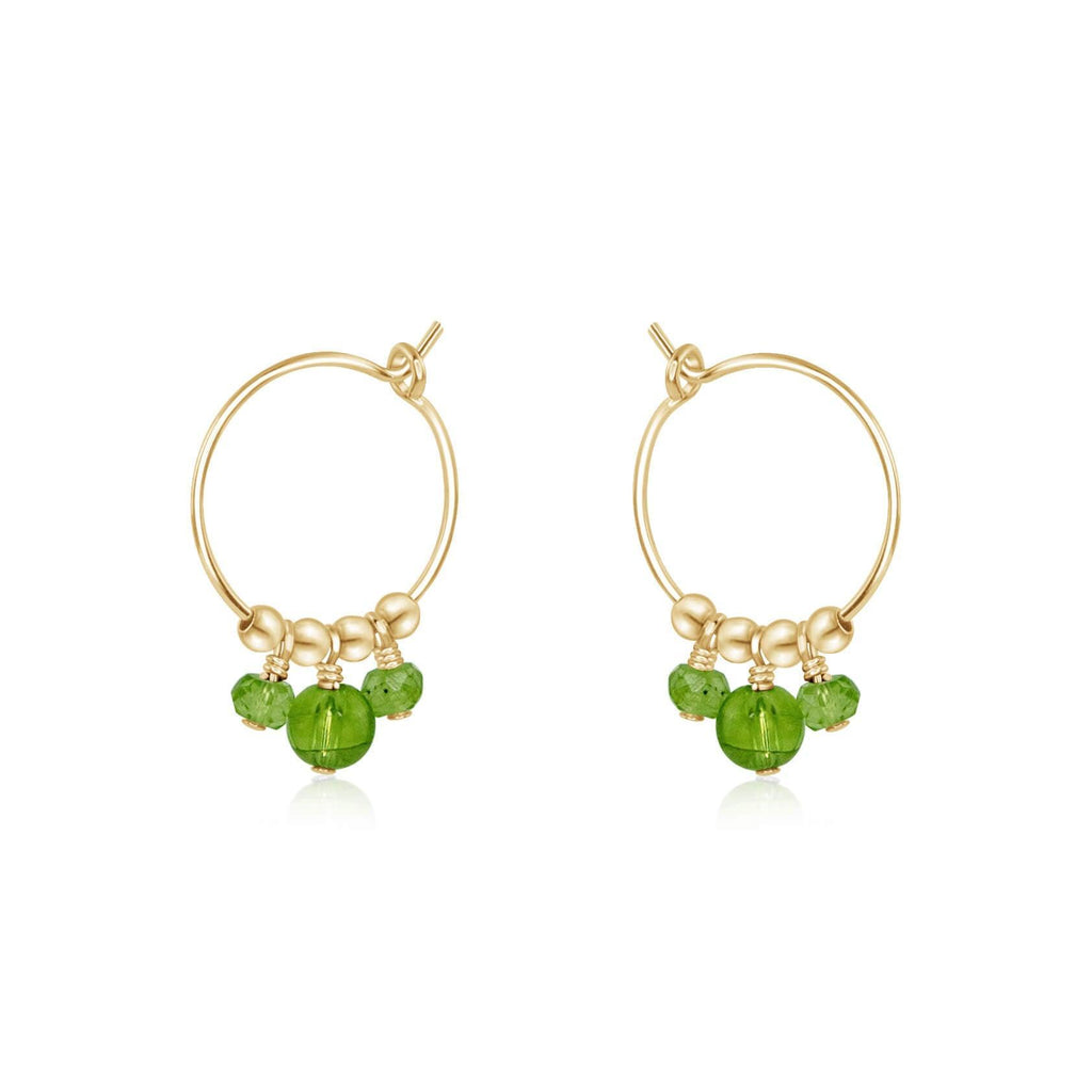 Green Peridot Gemstone Bead Drop Hoop Earrings - Green Peridot Gemstone Bead Drop Hoop Earrings - 14k Gold Fill - Luna Tide Handmade Crystal Jewellery