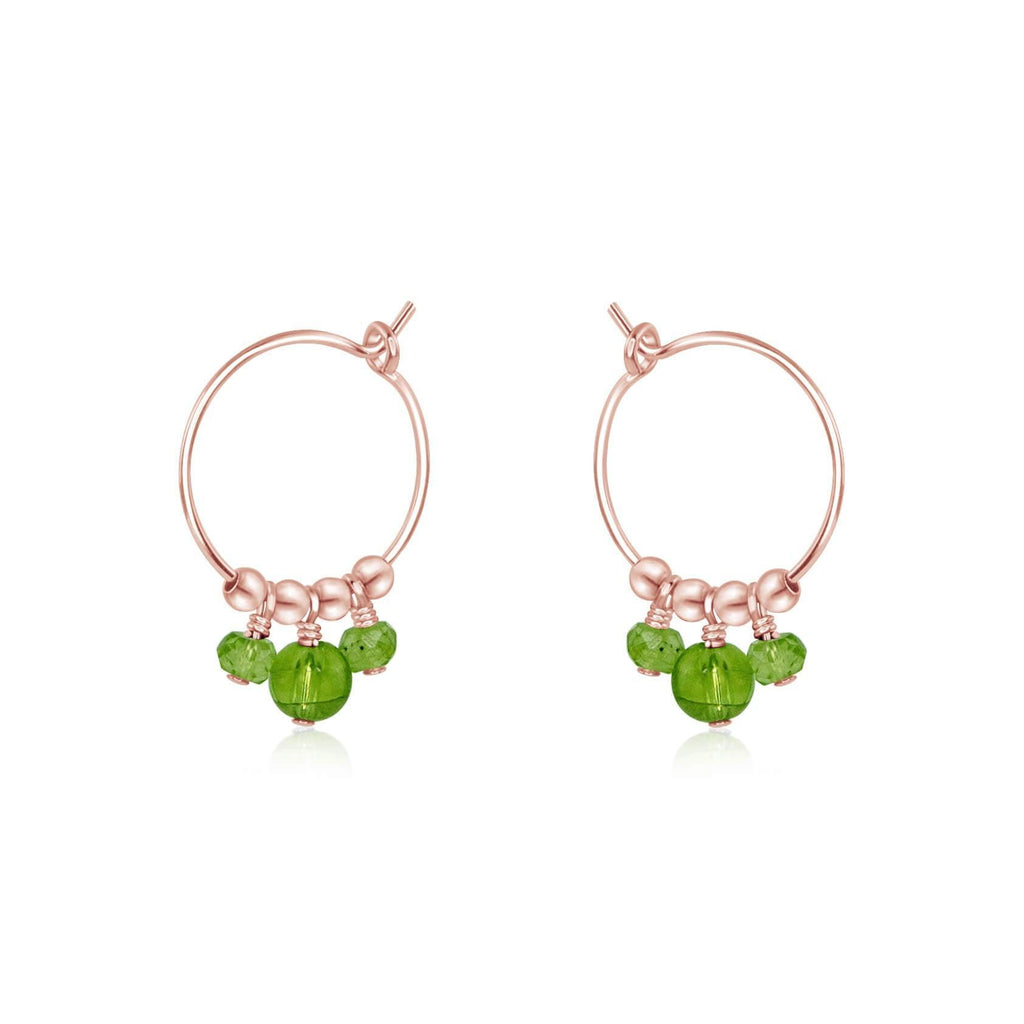 Green Peridot Gemstone Bead Drop Hoop Earrings - Green Peridot Gemstone Bead Drop Hoop Earrings - 14k Rose Gold Fill - Luna Tide Handmade Crystal Jewellery