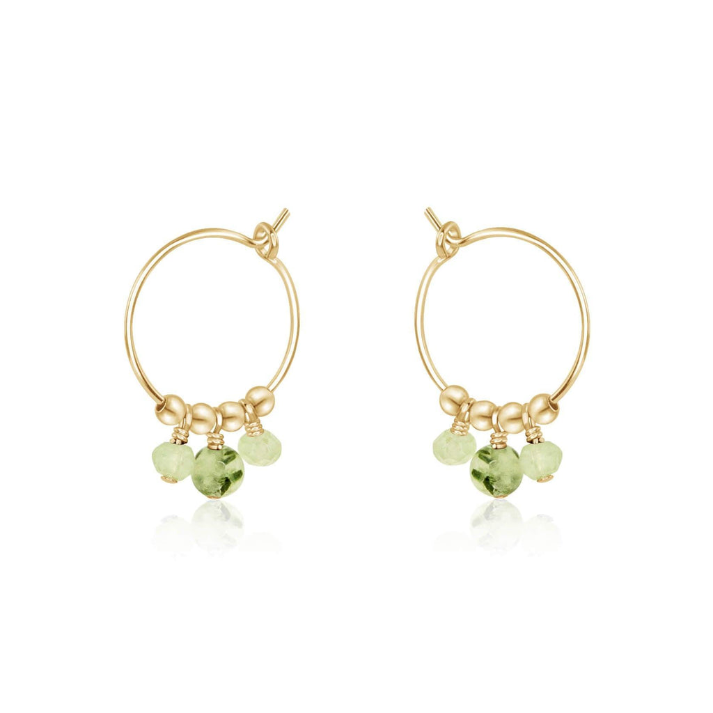 Green Prehnite Gemstone Bead Drop Hoop Earrings - Green Prehnite Gemstone Bead Drop Hoop Earrings - 14k Gold Fill - Luna Tide Handmade Crystal Jewellery