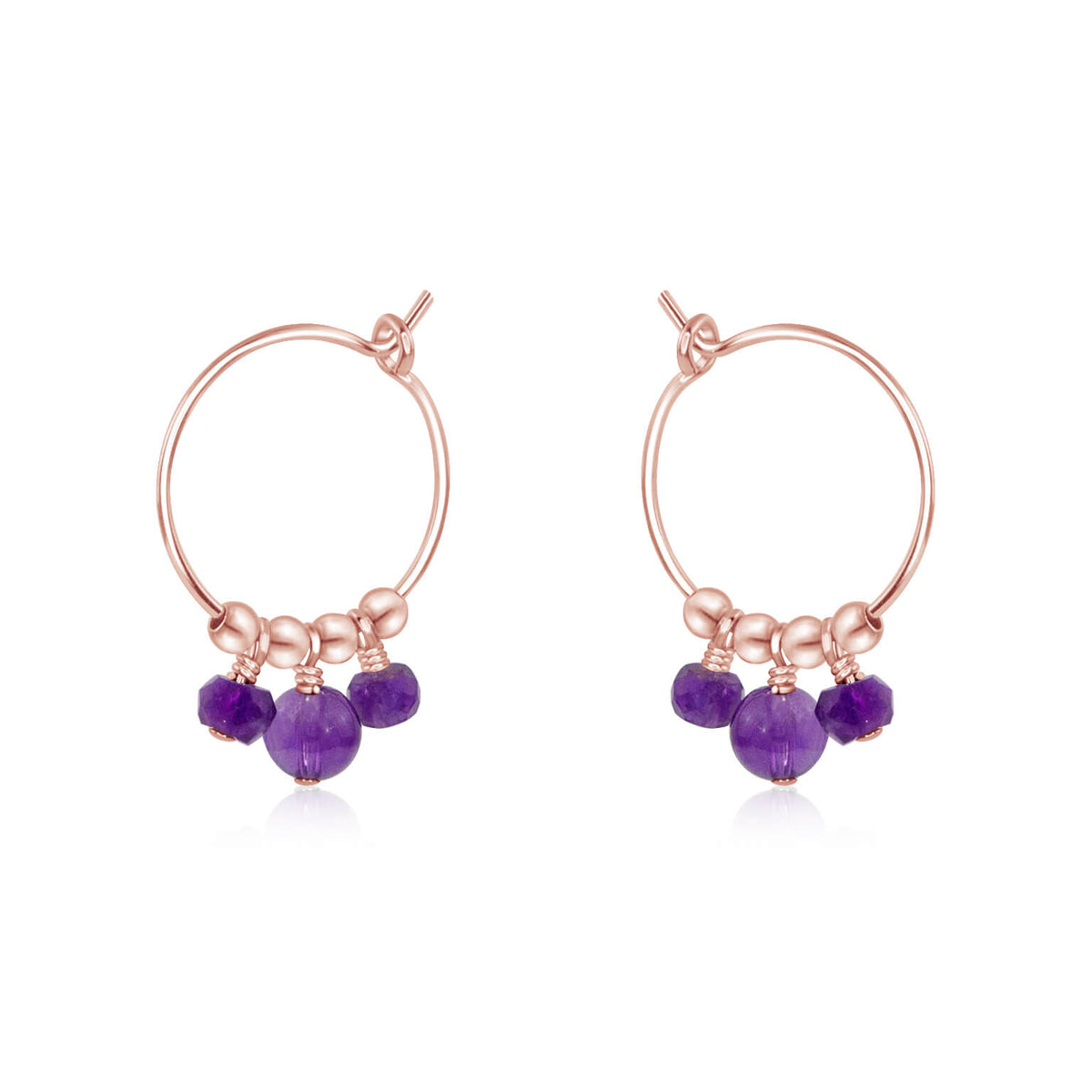 Hoop Earrings - Amethyst - 14K Rose Gold Fill - Luna Tide Handmade Jewellery
