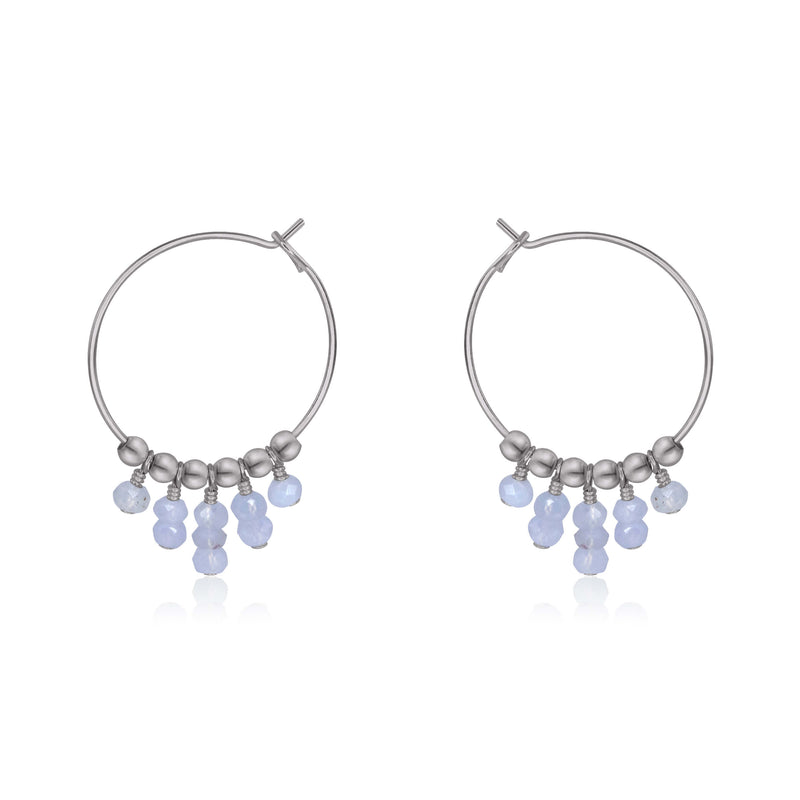 Hoop Earrings - Blue Lace Agate - Stainless Steel - Luna Tide Handmade Jewellery