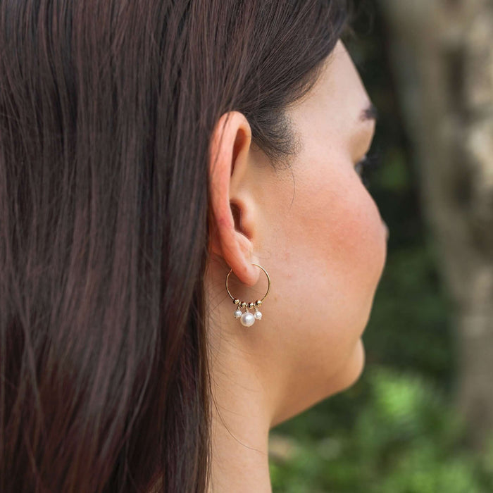 Hoop Earrings - Freshwater Pearl - 14K Gold Fill - Luna Tide Handmade Jewellery