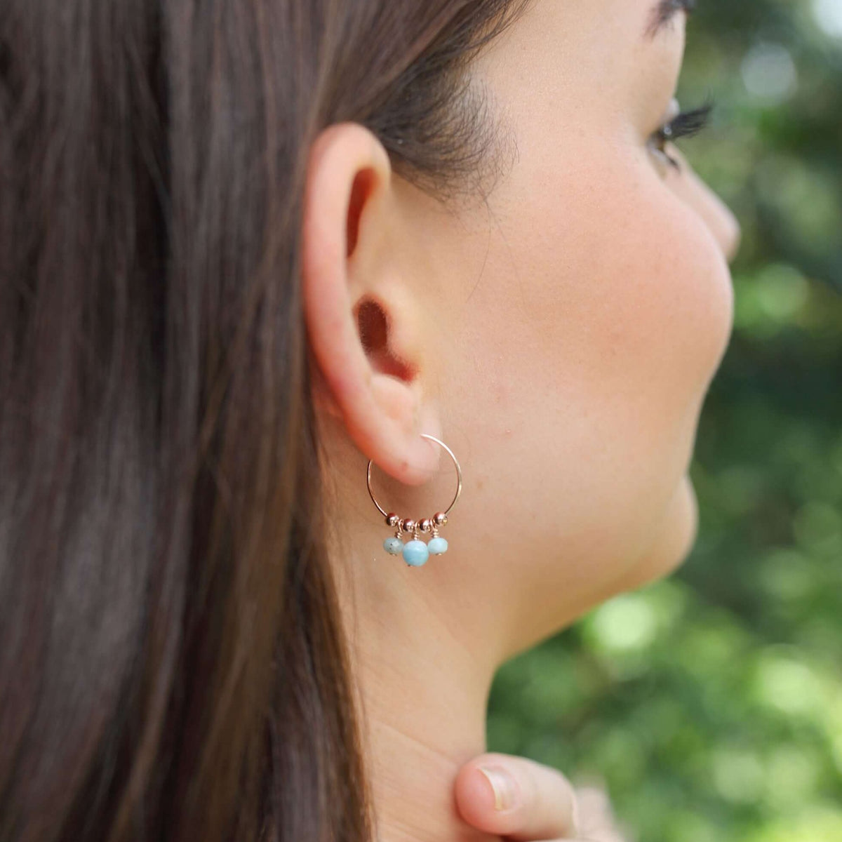 Hoop Earrings - Larimar - 14K Rose Gold Fill - Luna Tide Handmade Jewellery