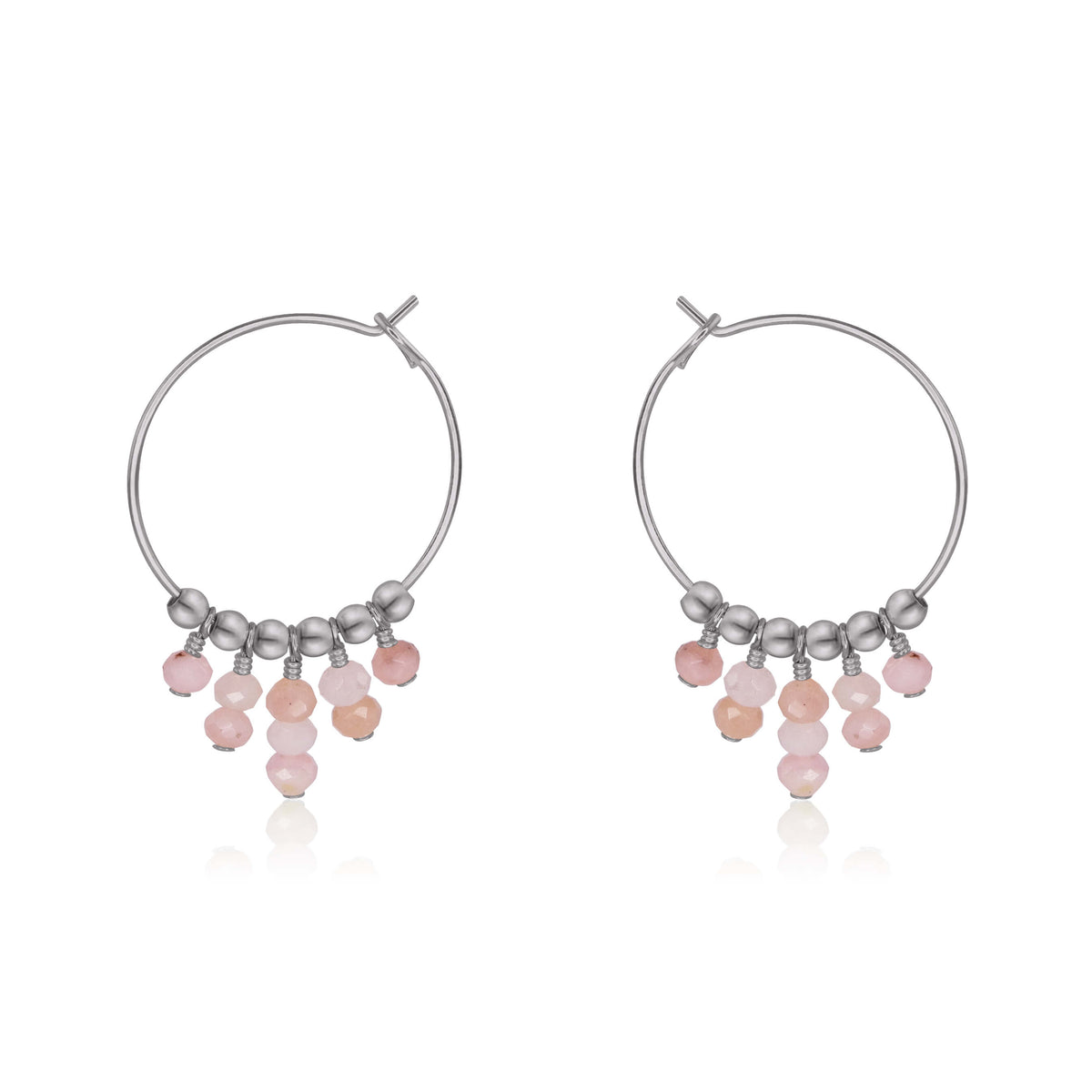 Hoop Earrings - Pink Peruvian Opal - Stainless Steel - Luna Tide Handmade Jewellery