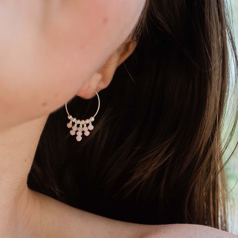 Hoop Earrings - Pink Peruvian Opal - Sterling Silver - Luna Tide Handmade Jewellery