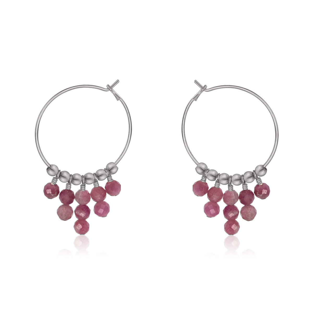 Hoop Earrings - Pink Tourmaline - Stainless Steel - Luna Tide Handmade Jewellery
