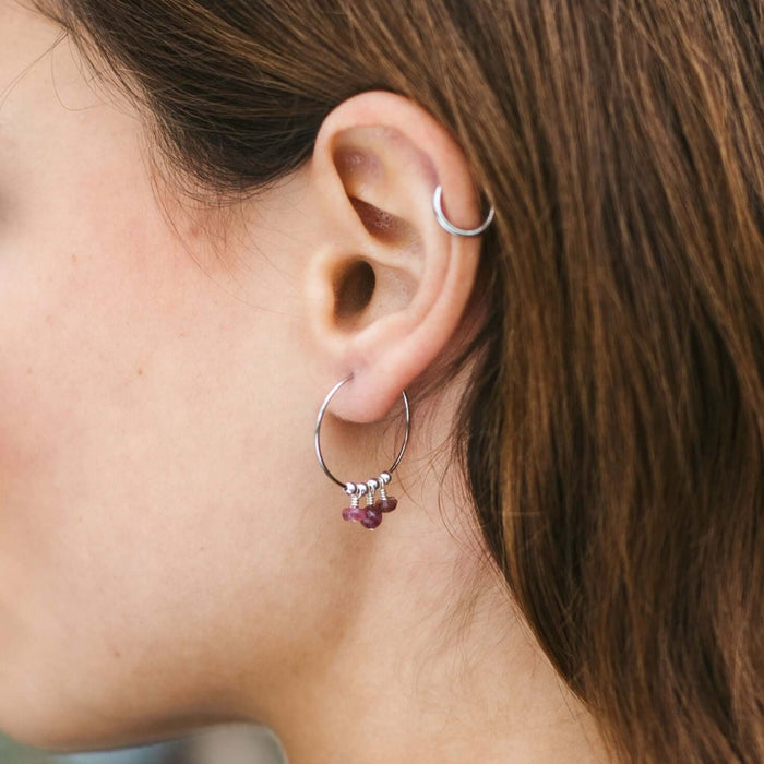 Hoop Earrings - Pink Tourmaline - Sterling Silver - Luna Tide Handmade Jewellery