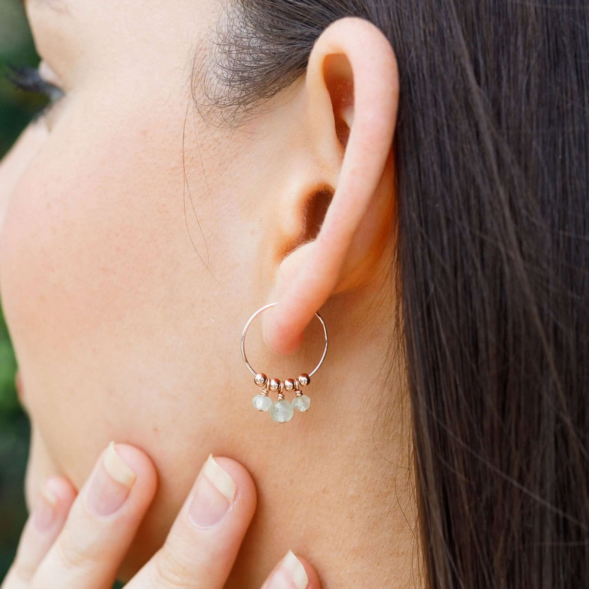 Hoop Earrings - Prehnite - 14K Rose Gold Fill - Luna Tide Handmade Jewellery