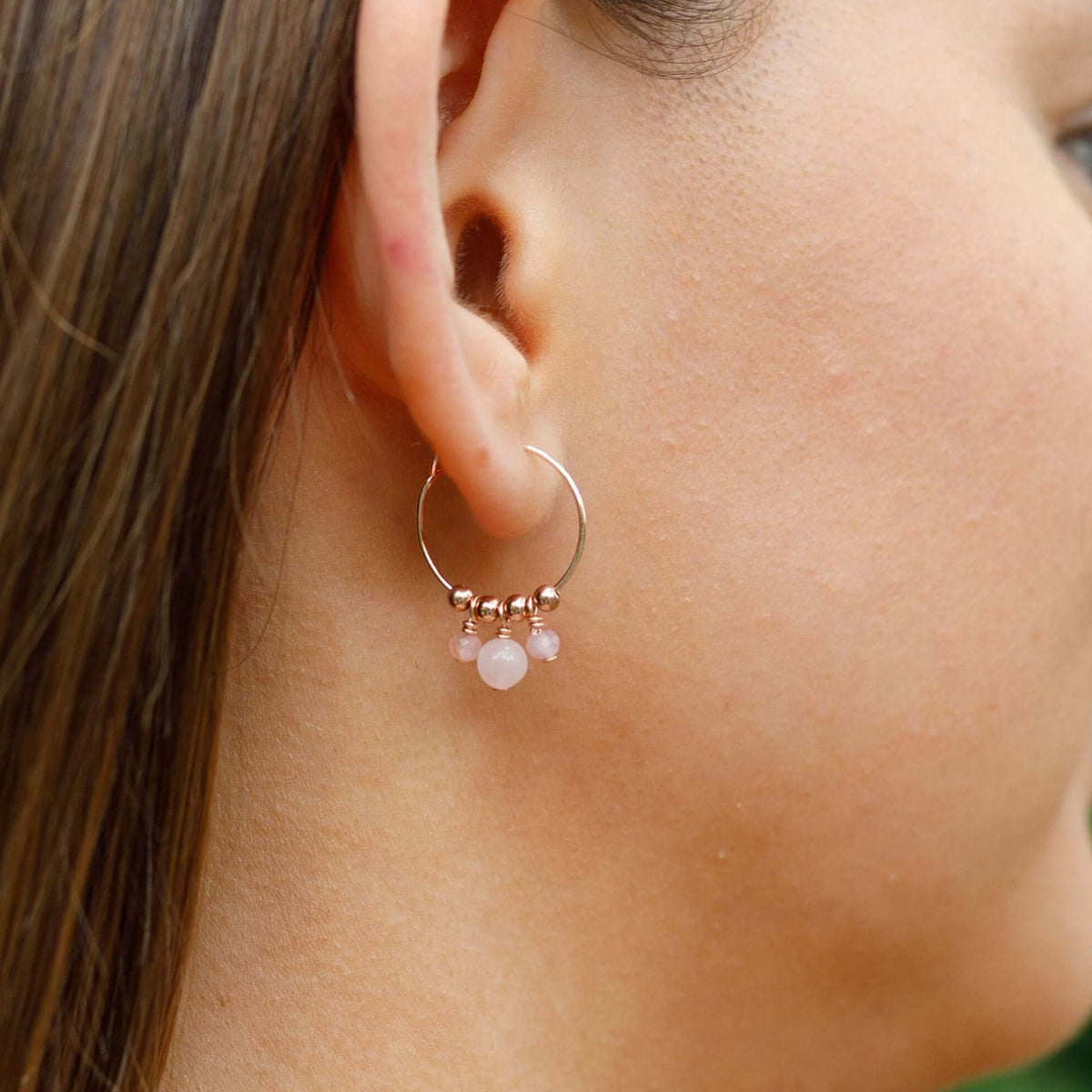 Hoop Earrings - Rose Quartz - 14K Rose Gold Fill - Luna Tide Handmade Jewellery