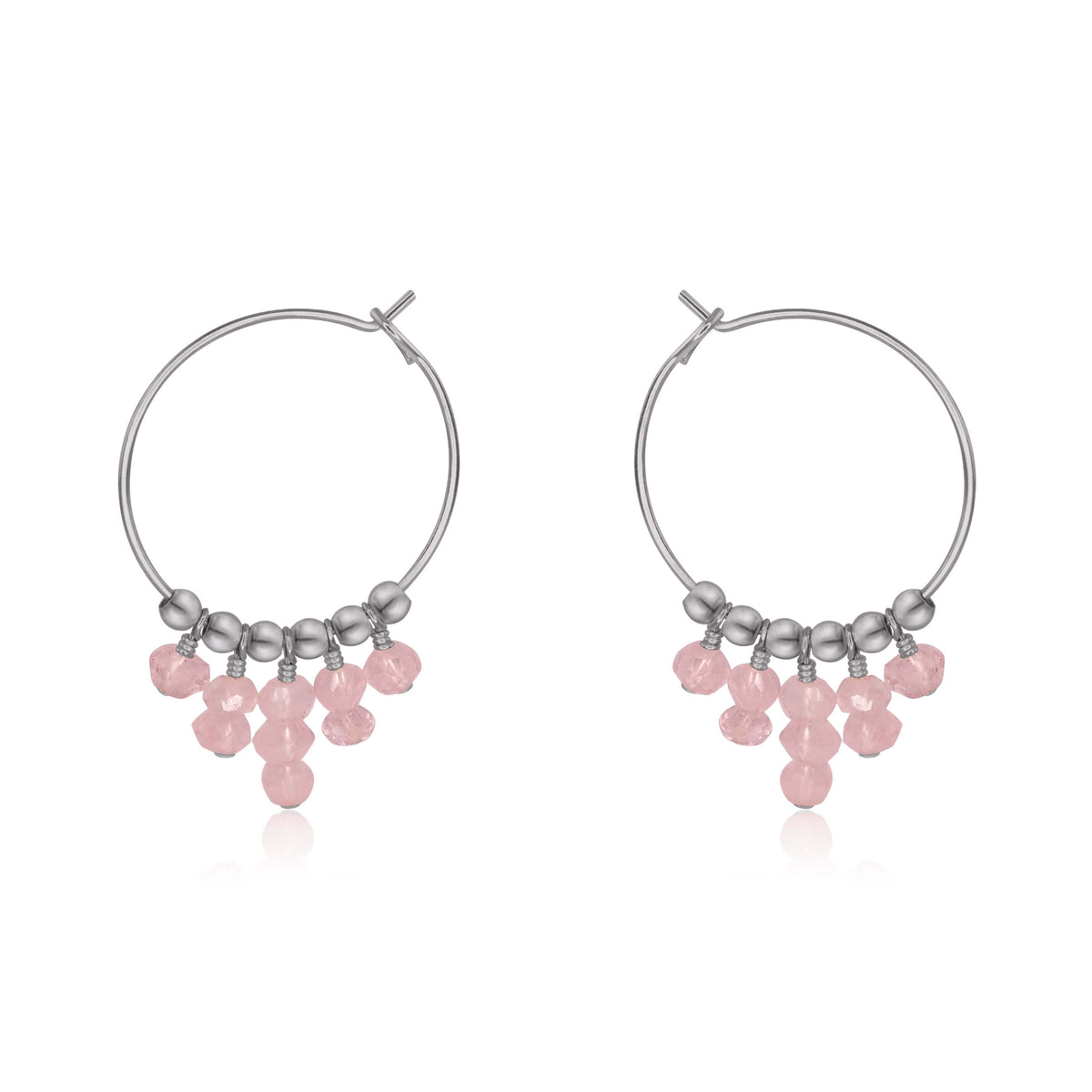 Hoop Earrings - Rose Quartz - Stainless Steel - Luna Tide Handmade Jewellery