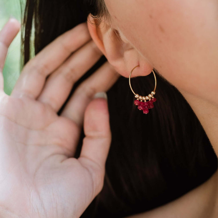 Hoop Earrings - Ruby - 14K Gold Fill - Luna Tide Handmade Jewellery