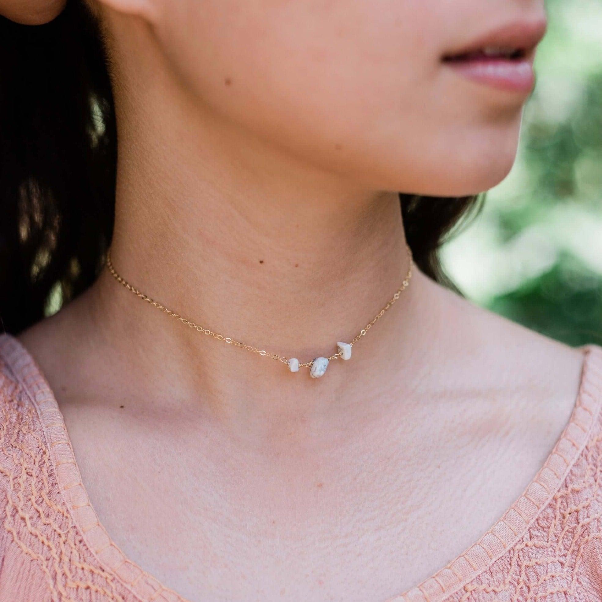 Howlite Beaded Chain Choker Necklace - Howlite Beaded Chain Choker Necklace - 14k Gold Fill - Luna Tide Handmade Crystal Jewellery