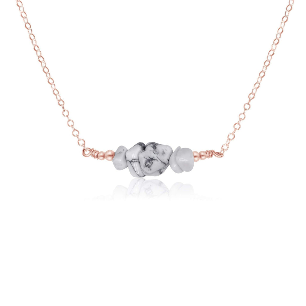 Howlite Chip Bead Bar Necklace - Howlite Chip Bead Bar Necklace - 14k Rose Gold Fill - Luna Tide Handmade Crystal Jewellery