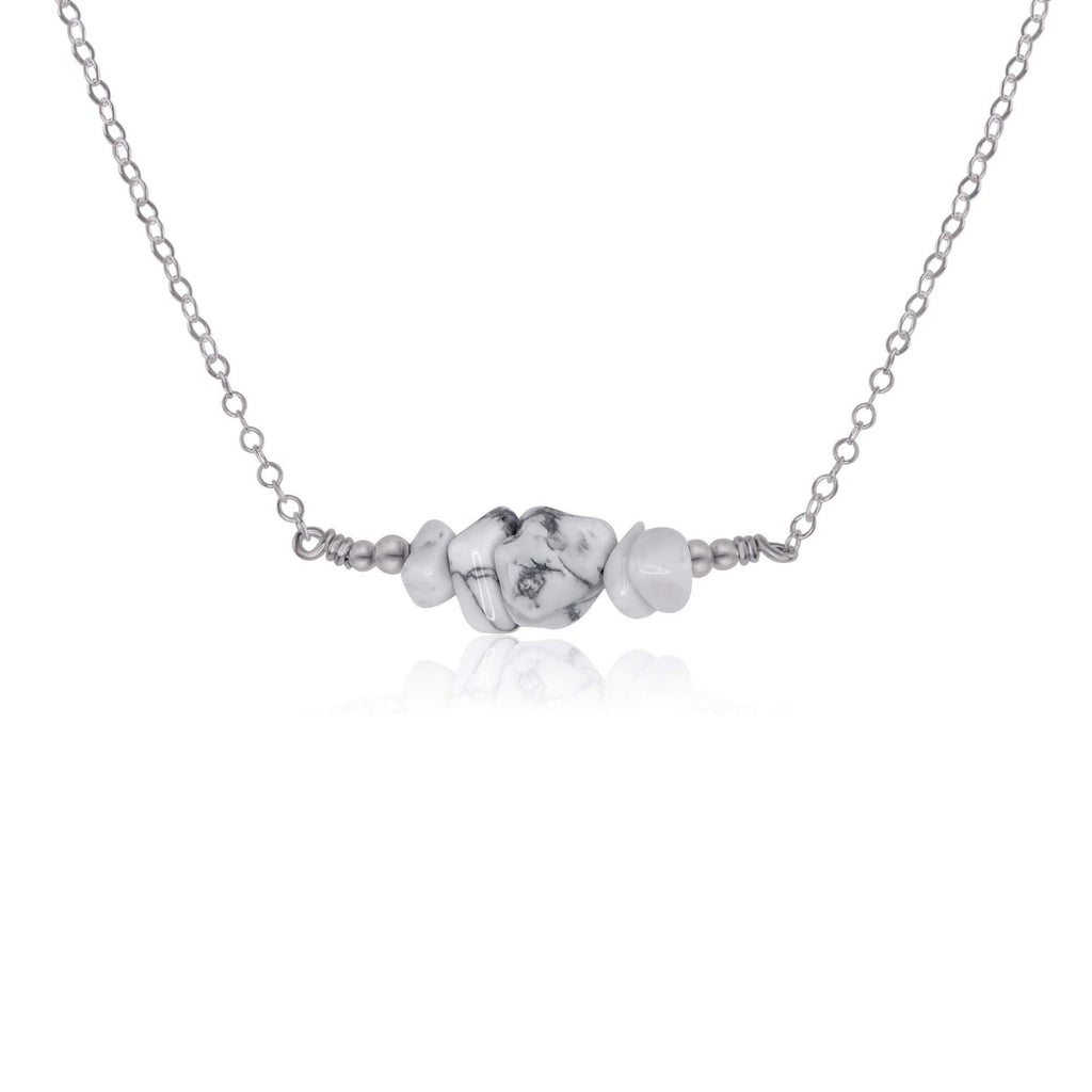 Howlite Chip Bead Bar Necklace - Howlite Chip Bead Bar Necklace - Stainless Steel - Luna Tide Handmade Crystal Jewellery