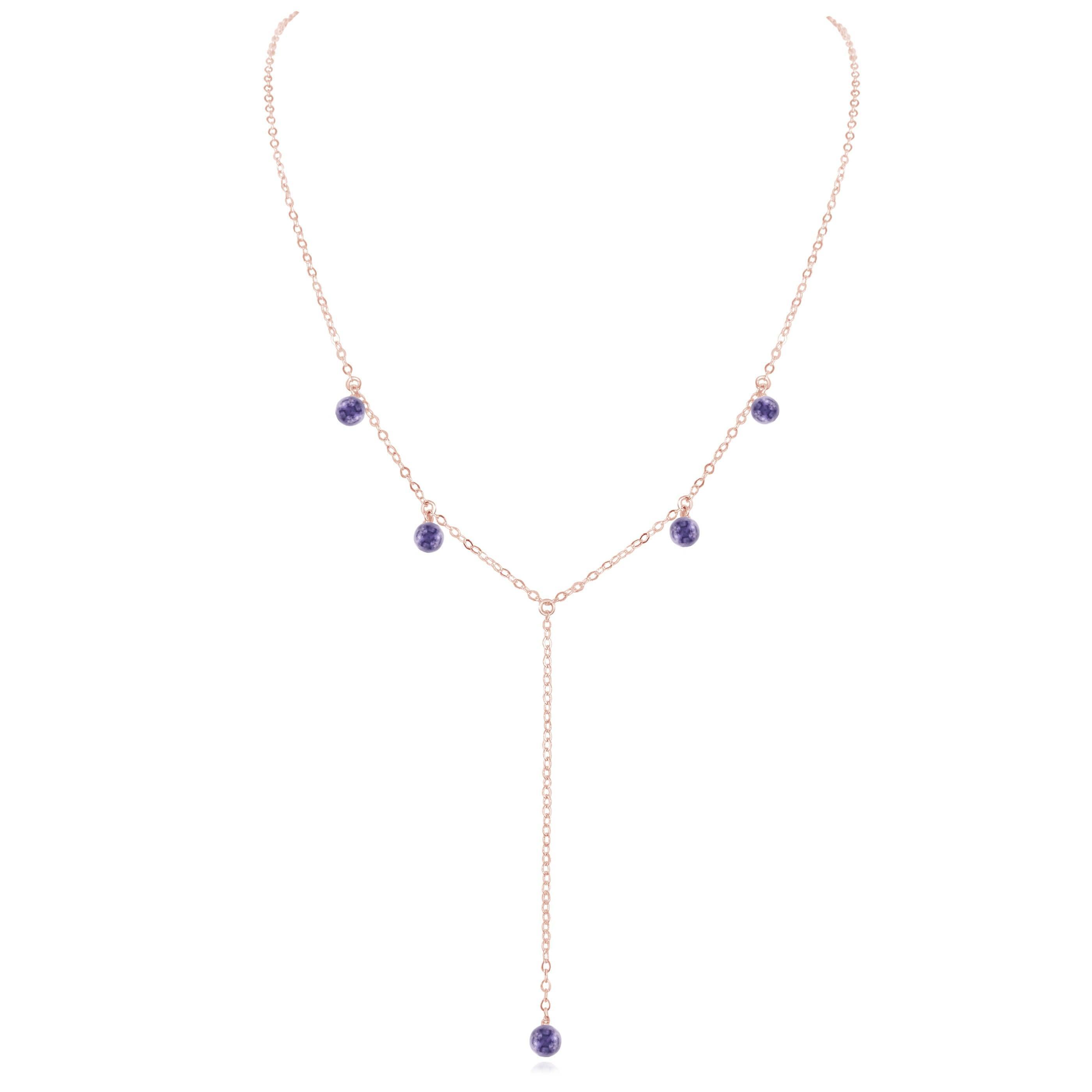 Iolite Boho Lariat Necklace - Iolite Boho Lariat Necklace - 14k Rose Gold Fill - Luna Tide Handmade Crystal Jewellery