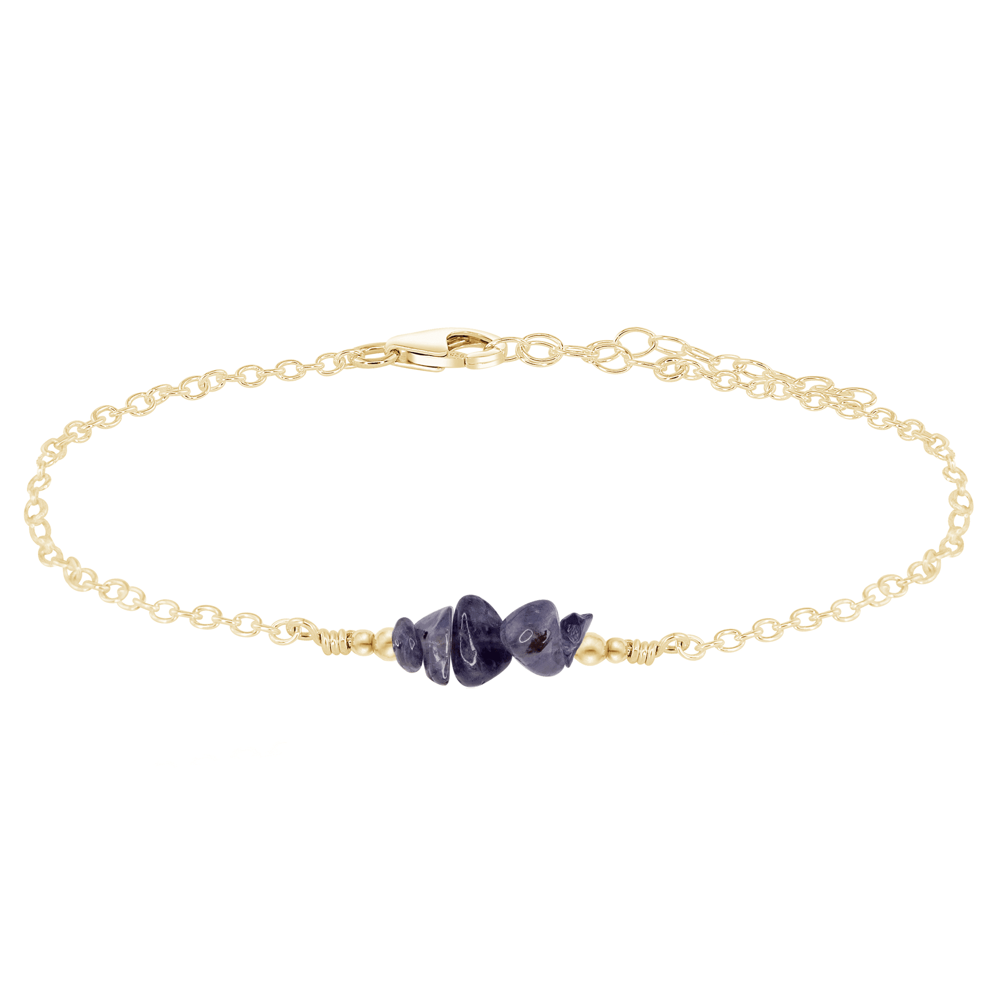 Iolite Chip Bead Bar Anklet - Iolite Chip Bead Bar Anklet - Sterling Silver - Luna Tide Handmade Crystal Jewellery