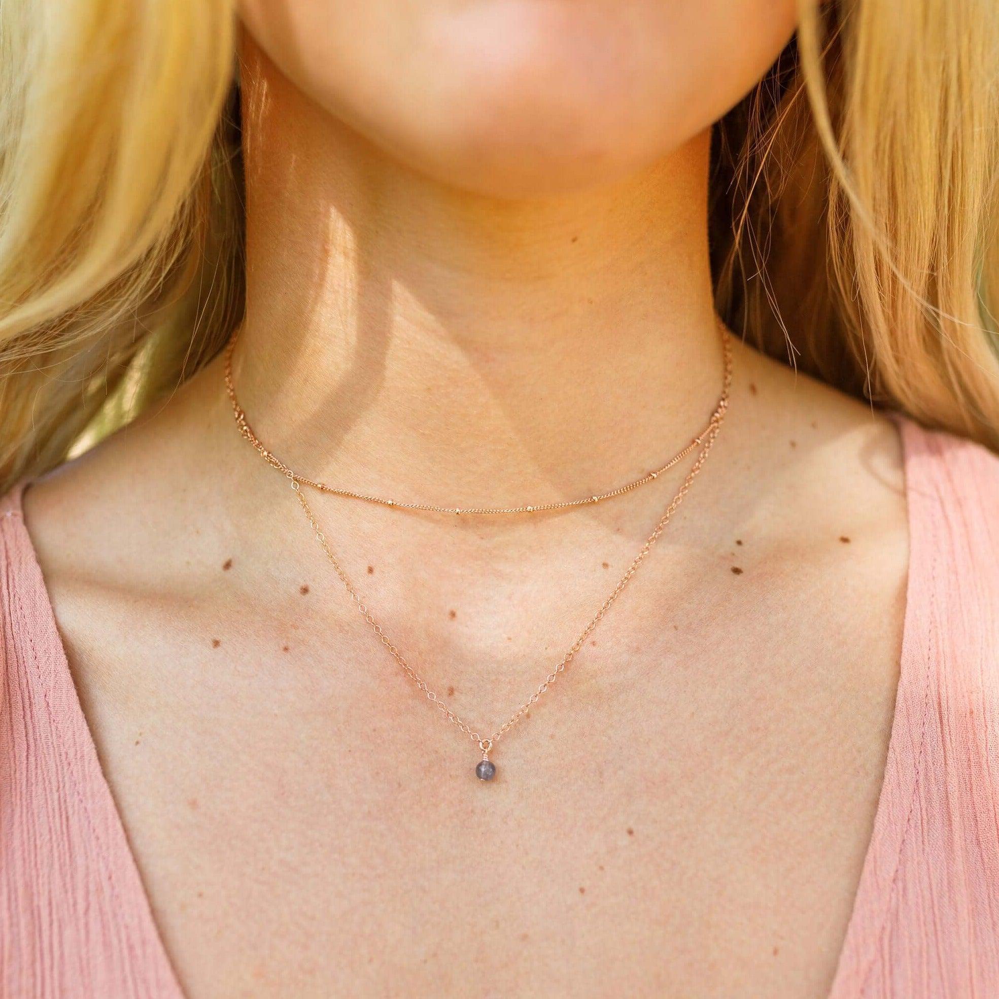 Iolite Gemstone Chain Layered Choker Necklace - Iolite Gemstone Chain Layered Choker Necklace - 14k Gold Fill - Luna Tide Handmade Crystal Jewellery