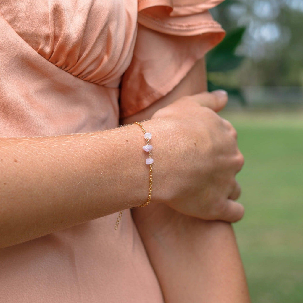 Kunzite Beaded Chain Bracelet - Kunzite Beaded Chain Bracelet - Sterling Silver - Luna Tide Handmade Crystal Jewellery