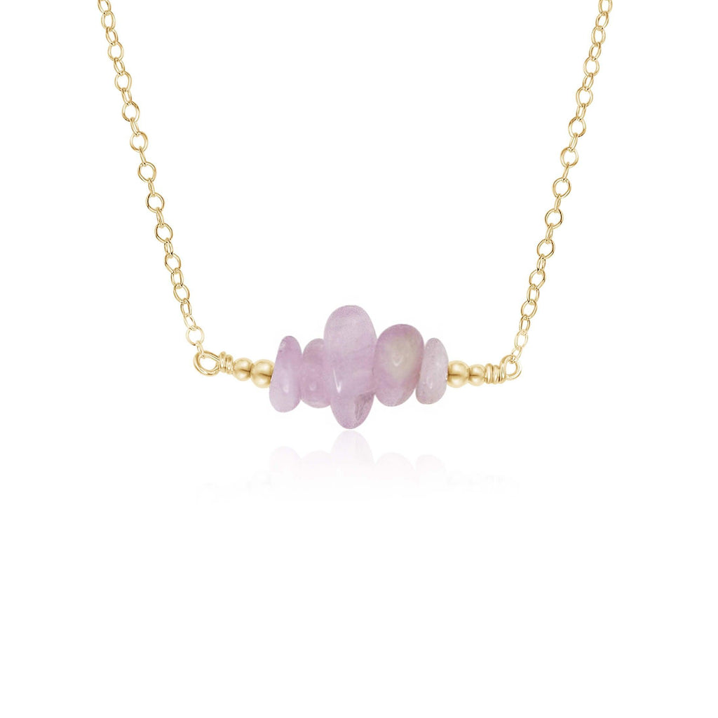 Kunzite Chip Bead Bar Necklace - Kunzite Chip Bead Bar Necklace - 14k Gold Fill - Luna Tide Handmade Crystal Jewellery