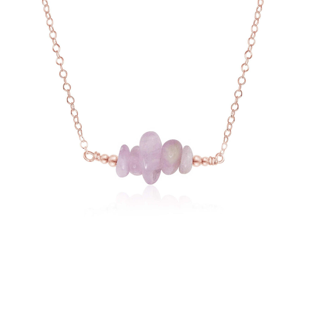 Kunzite Chip Bead Bar Necklace - Kunzite Chip Bead Bar Necklace - 14k Rose Gold Fill - Luna Tide Handmade Crystal Jewellery