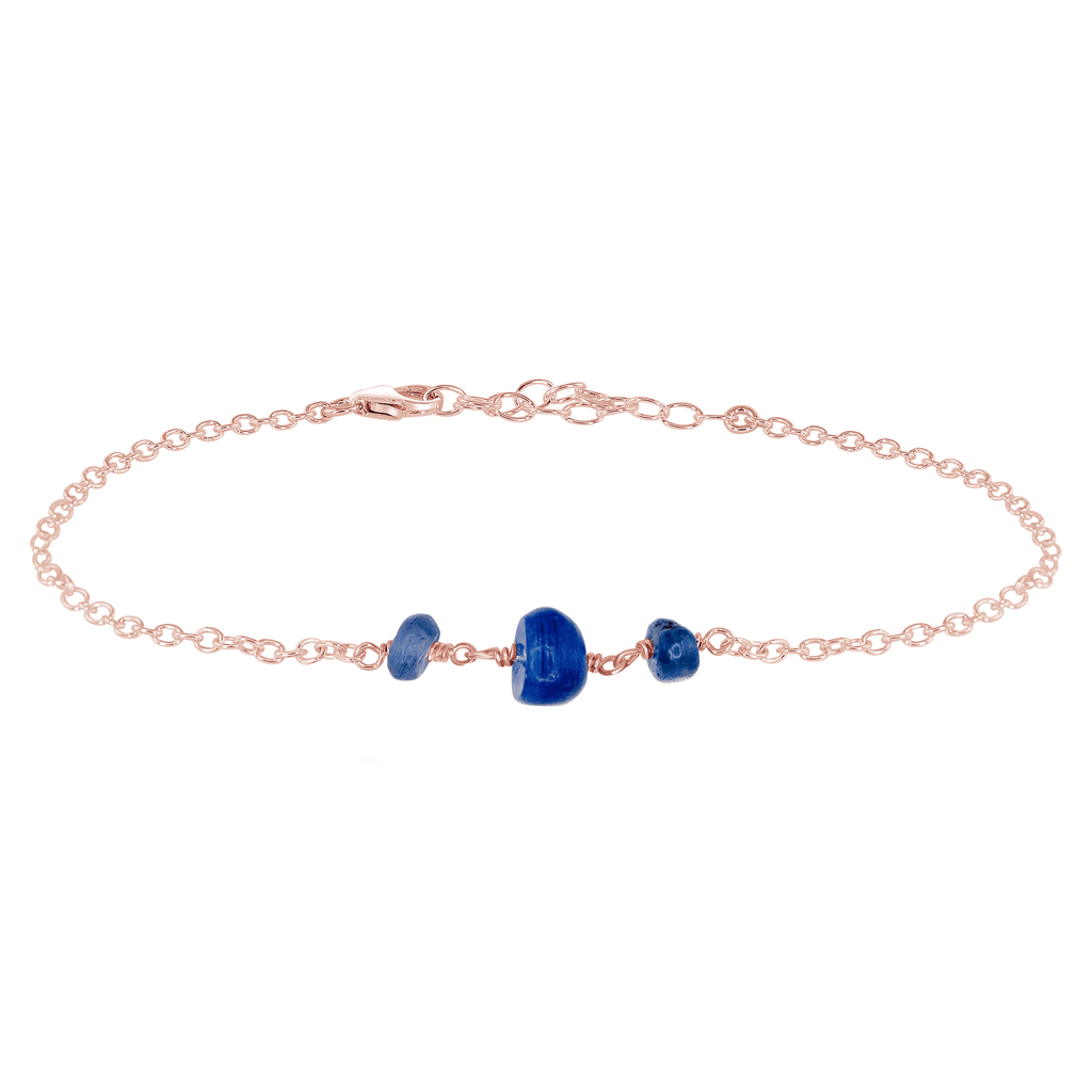 Kyanite Beaded Chain Anklet - Kyanite Beaded Chain Anklet - 14k Rose Gold Fill - Luna Tide Handmade Crystal Jewellery